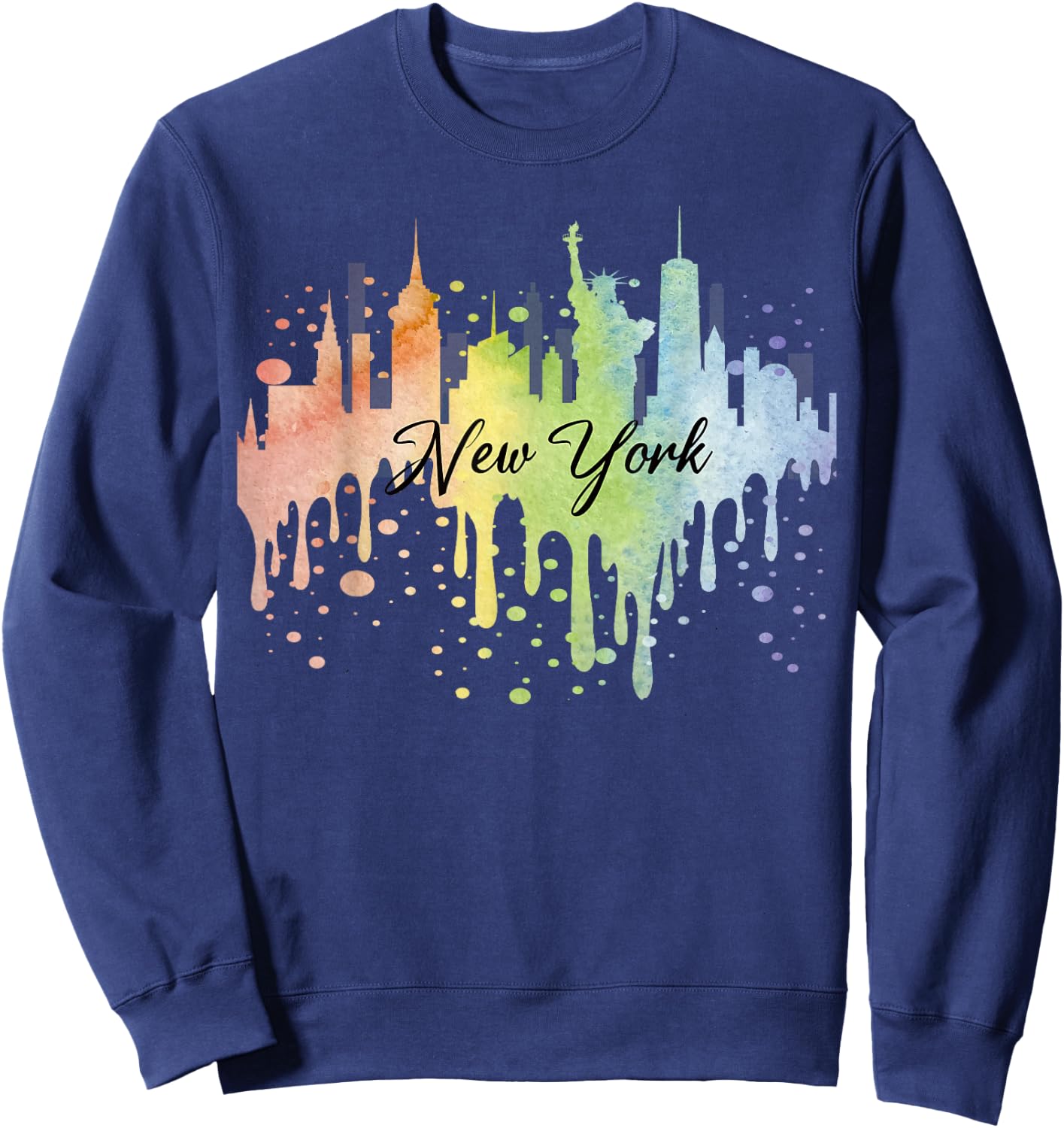 New York City Watercolor Art NYC Skyline Souvenir Sweatshirt - Sweatshirt | Navy