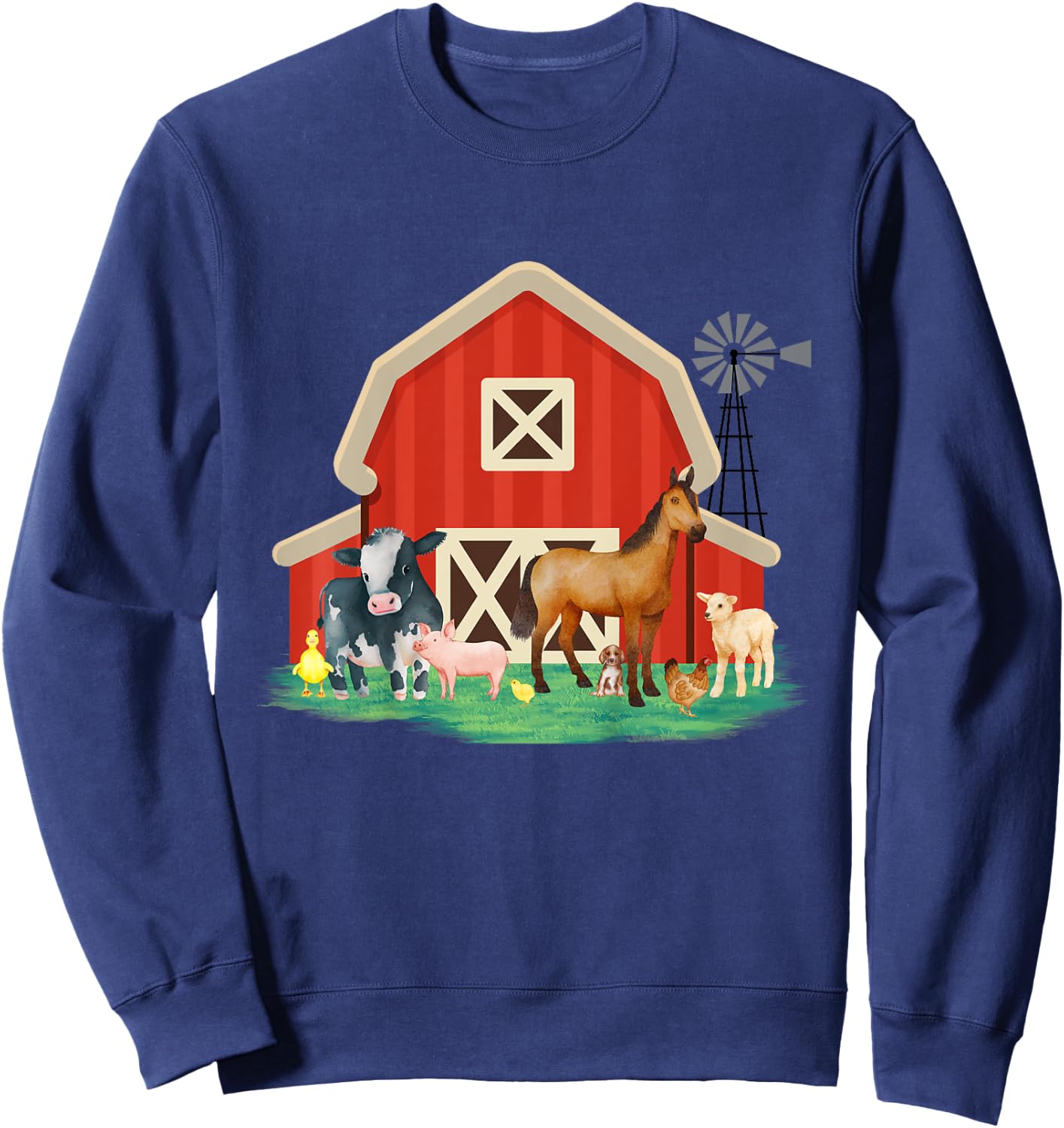 Kids Farm Animals, Cute Toddler and Youth Farm Animals with barn Sweatshirt - Sweatshirt | Navy