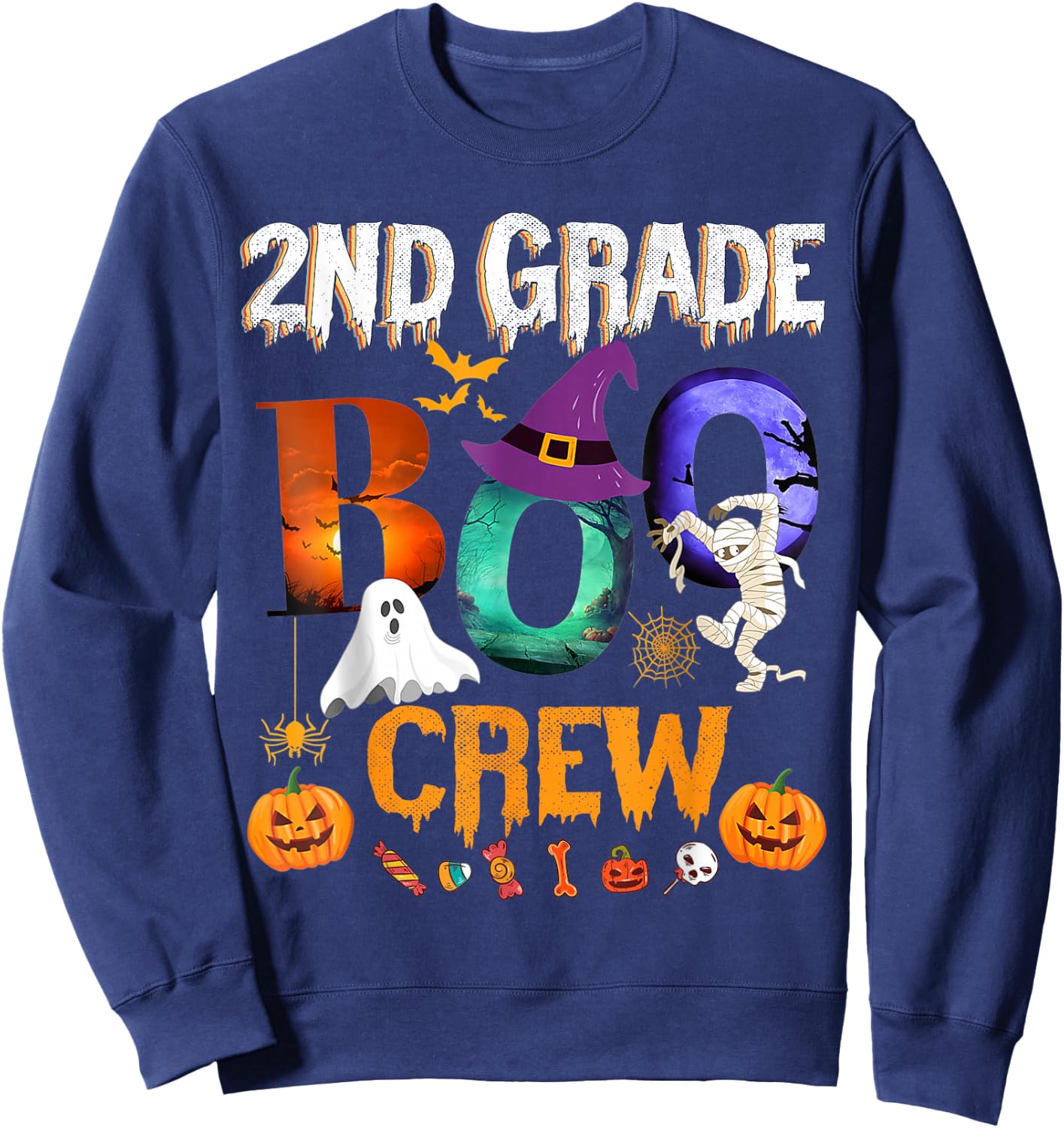 2nd Grade Boo Crew Teacher Student Funny Halloween Costume Sweatshirt - Sweatshirt | Navy