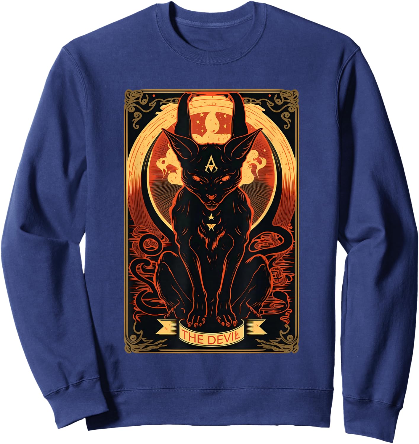 Cat Devil Tarot Card Graphic Illustration Sweatshirt - Sweatshirt | Navy