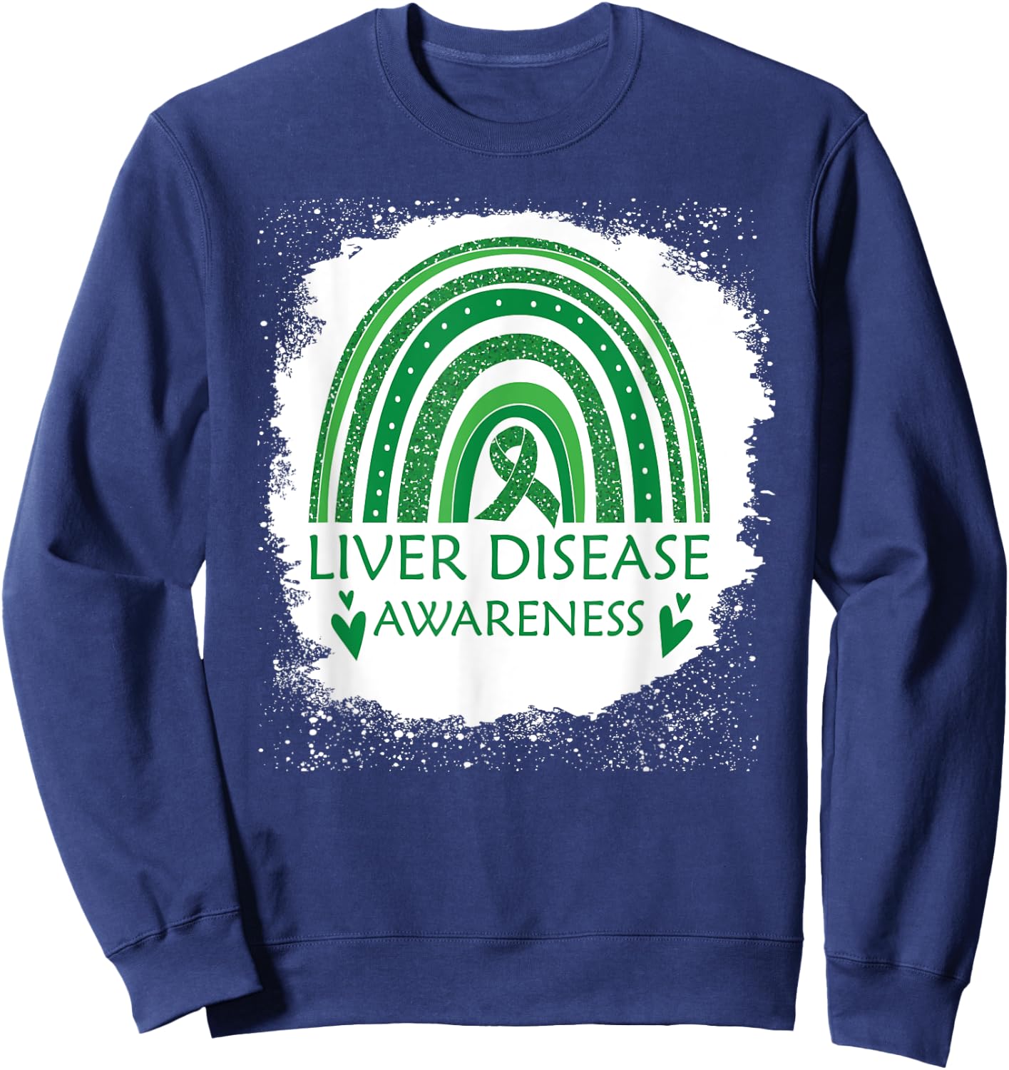 Liver Disease Awareness Bleached Rainbow Green Ribbon Men Sweatshirt - Sweatshirt | Navy