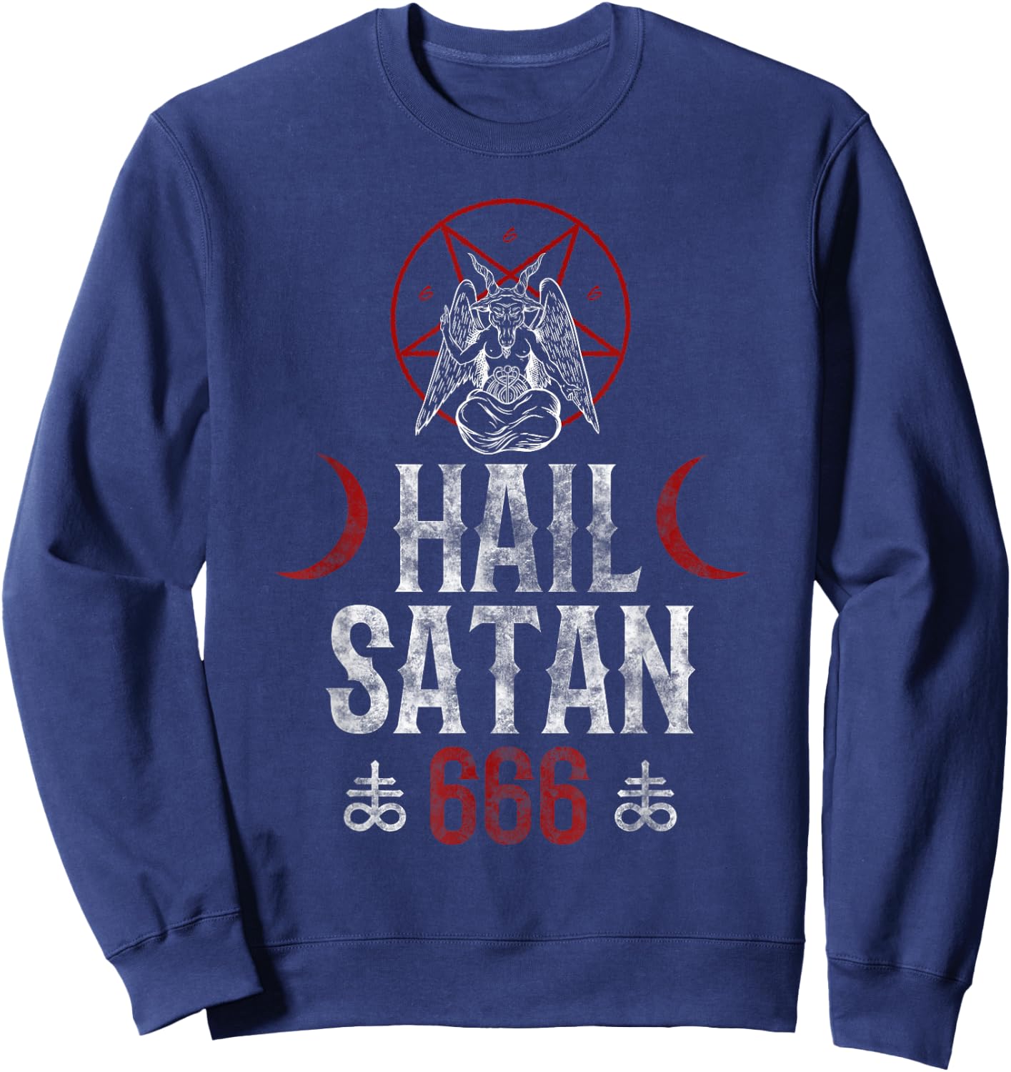 666 Hail Satan - Evil Goat Baphomet Goth Sweatshirt - Sweatshirt | Navy