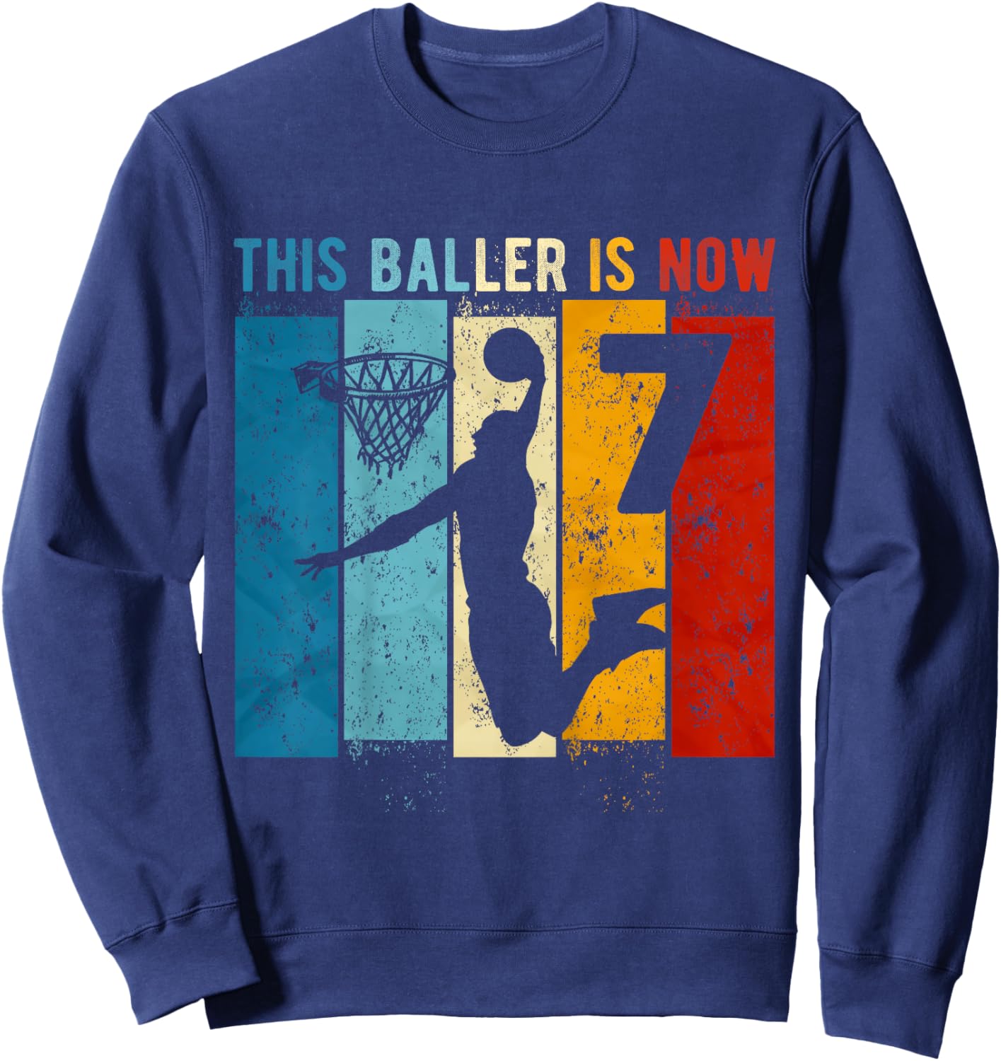 Kids 7 Year Old Basketball 7th Birthday Boy Sweatshirt - Sweatshirt | Navy