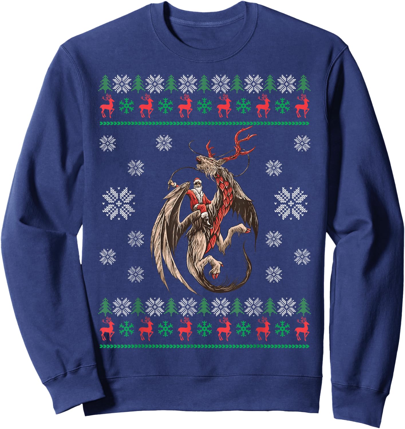 Santa Riding Dragon Christmas Ugly Sweater Dragon Lover Sweatshirt - Sweatshirt | Navy
