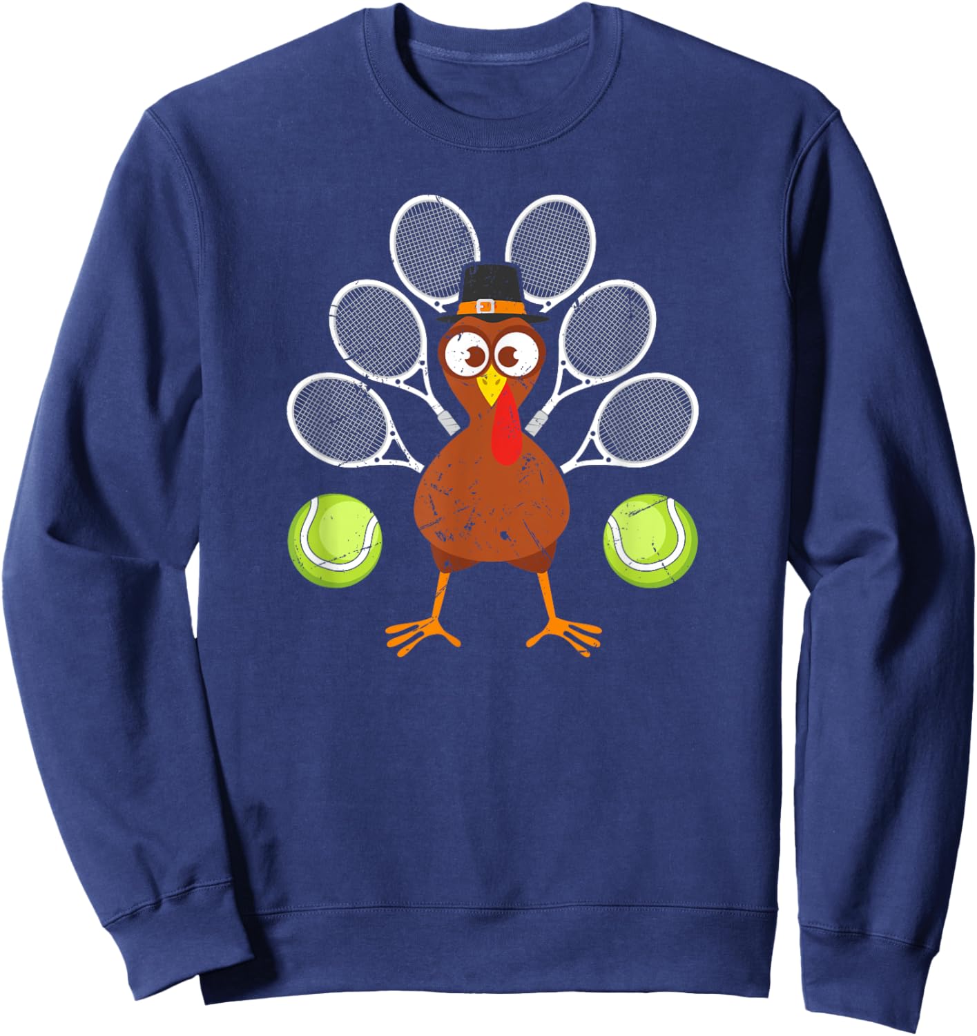 Tennis Racket Turkey Thanksgiving Sweatshirt - Sweatshirt | Navy