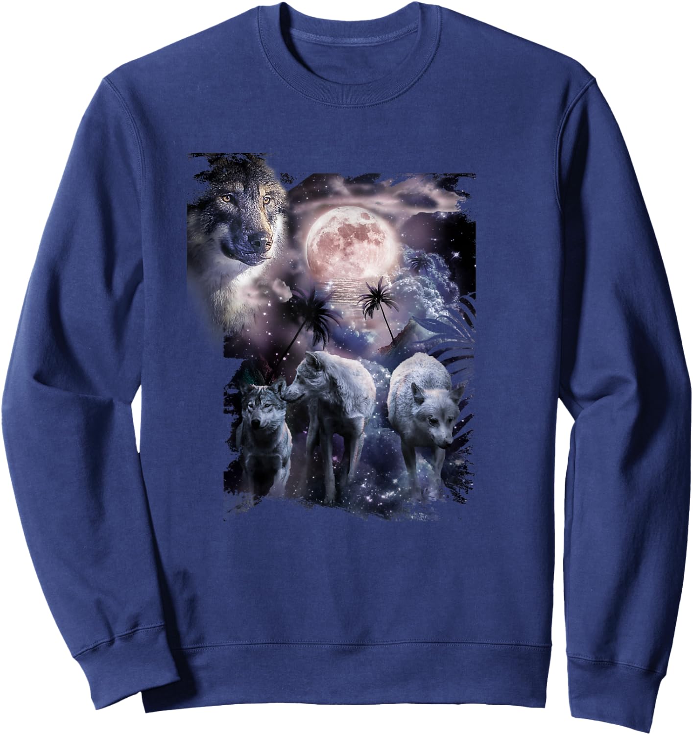 Tropical Wolves, Wolf Howling At Moon, Moonrise Sweatshirt - Sweatshirt | Navy