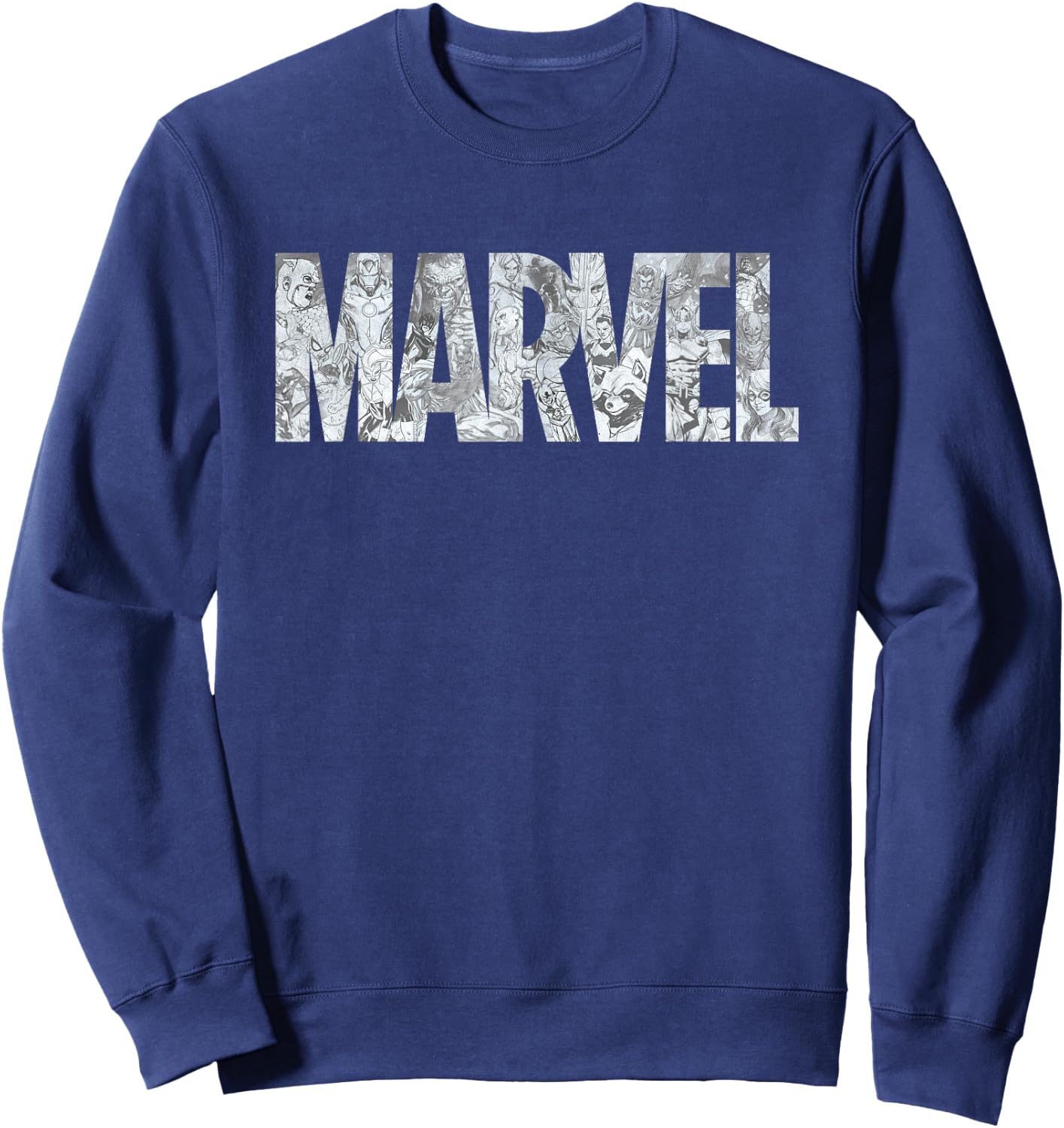 Marvel Logo Comics Gray Pencil Sketch Super Heroes Avengers Sweatshirt - Sweatshirt | Navy