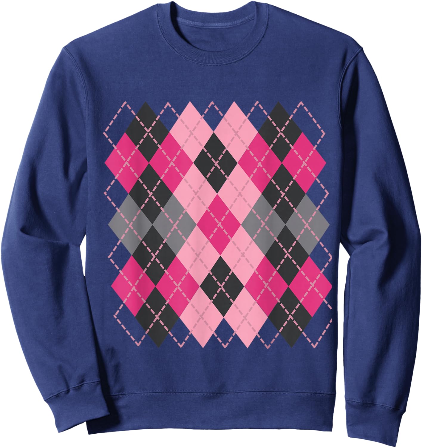 Retro Argyle Plaid Pattern Design in shades of pink & grey Sweatshirt - Sweatshirt | Navy
