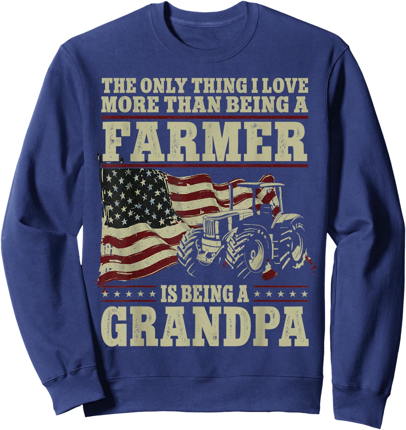 Farming Farmer Grandpa Vintage Tractor American Flag The Sweatshirt - Sweatshirt | Navy