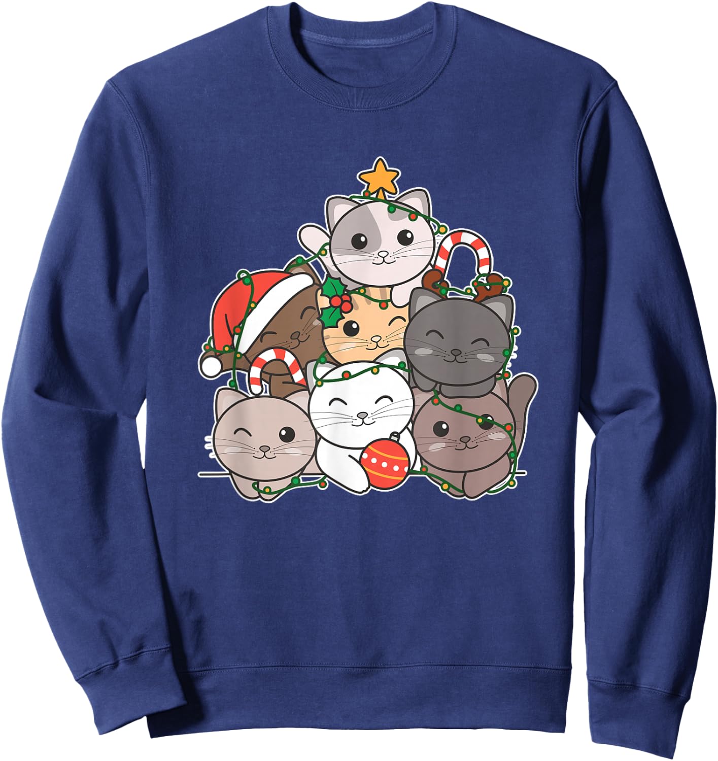 Cat Christmas Tree Funny Animal Christmas Sweatshirt - Sweatshirt | Navy