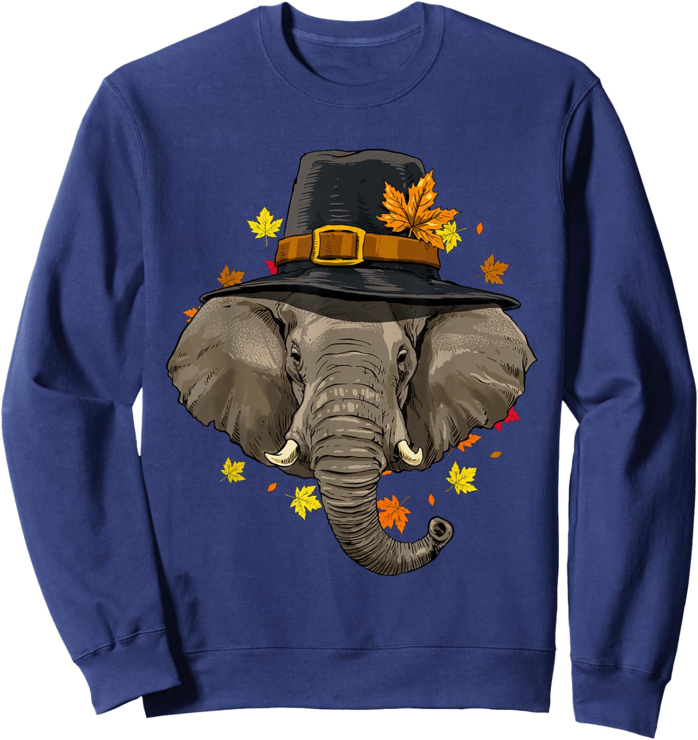 Thanksgiving Elephant Pilgrim Turkey Day Autumn Fall Tusker Sweatshirt - Sweatshirt | Navy