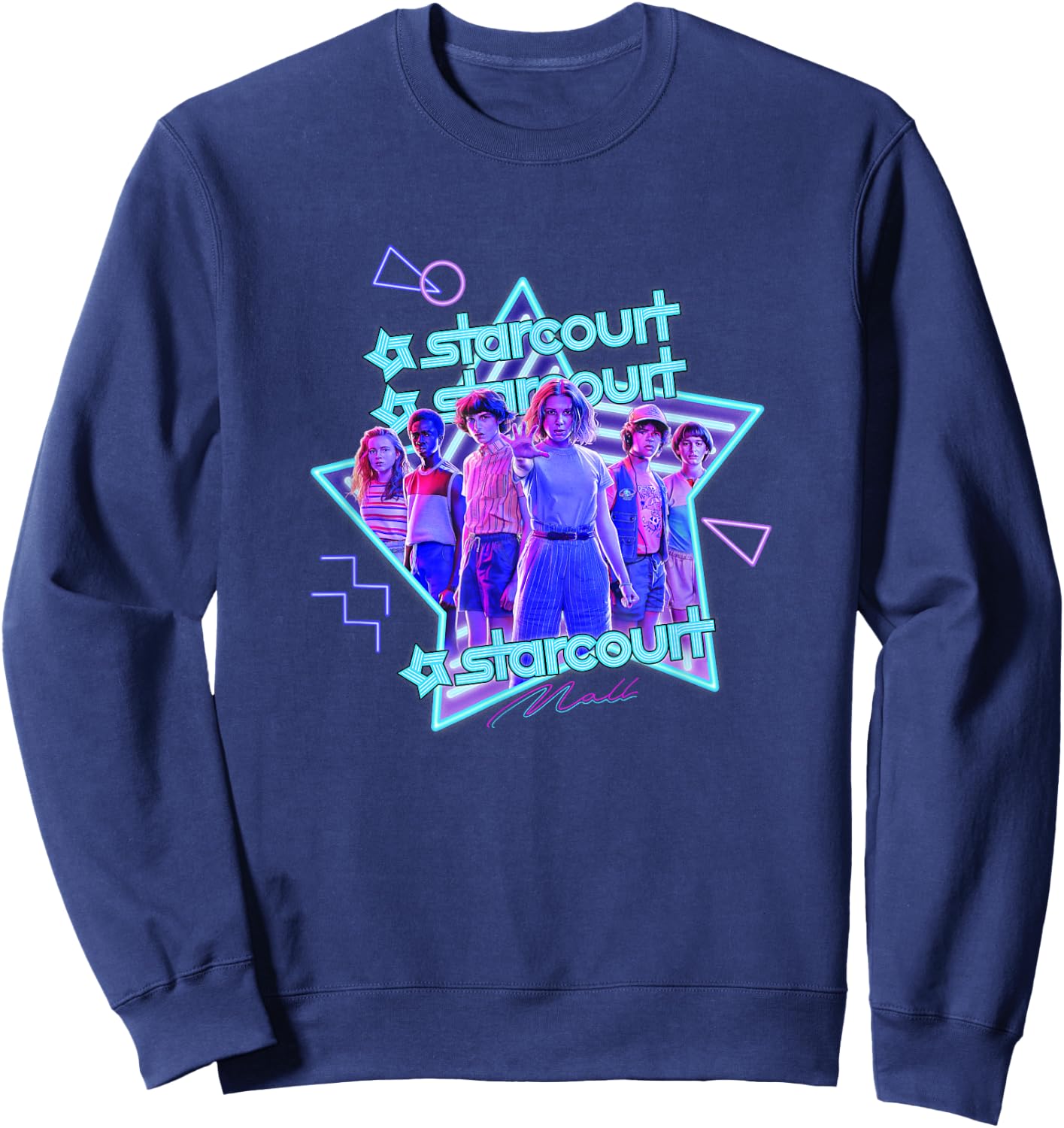 Stranger Things Starcourt Mall Vintage Neon Group Portrait Sweatshirt - Sweatshirt | Navy