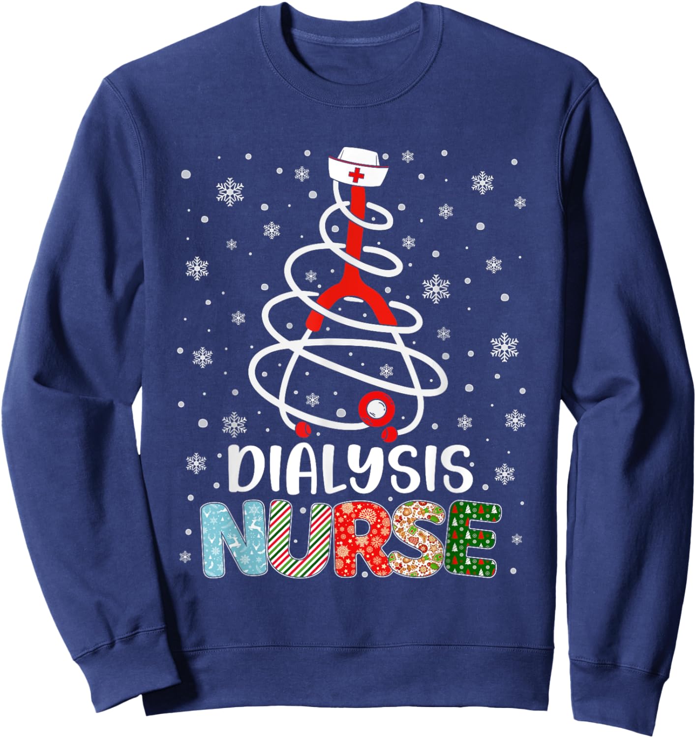Cute Dialysis Nurse Xmas Tree Merry Christmas Nurse Nursing Sweatshirt - Sweatshirt | Navy