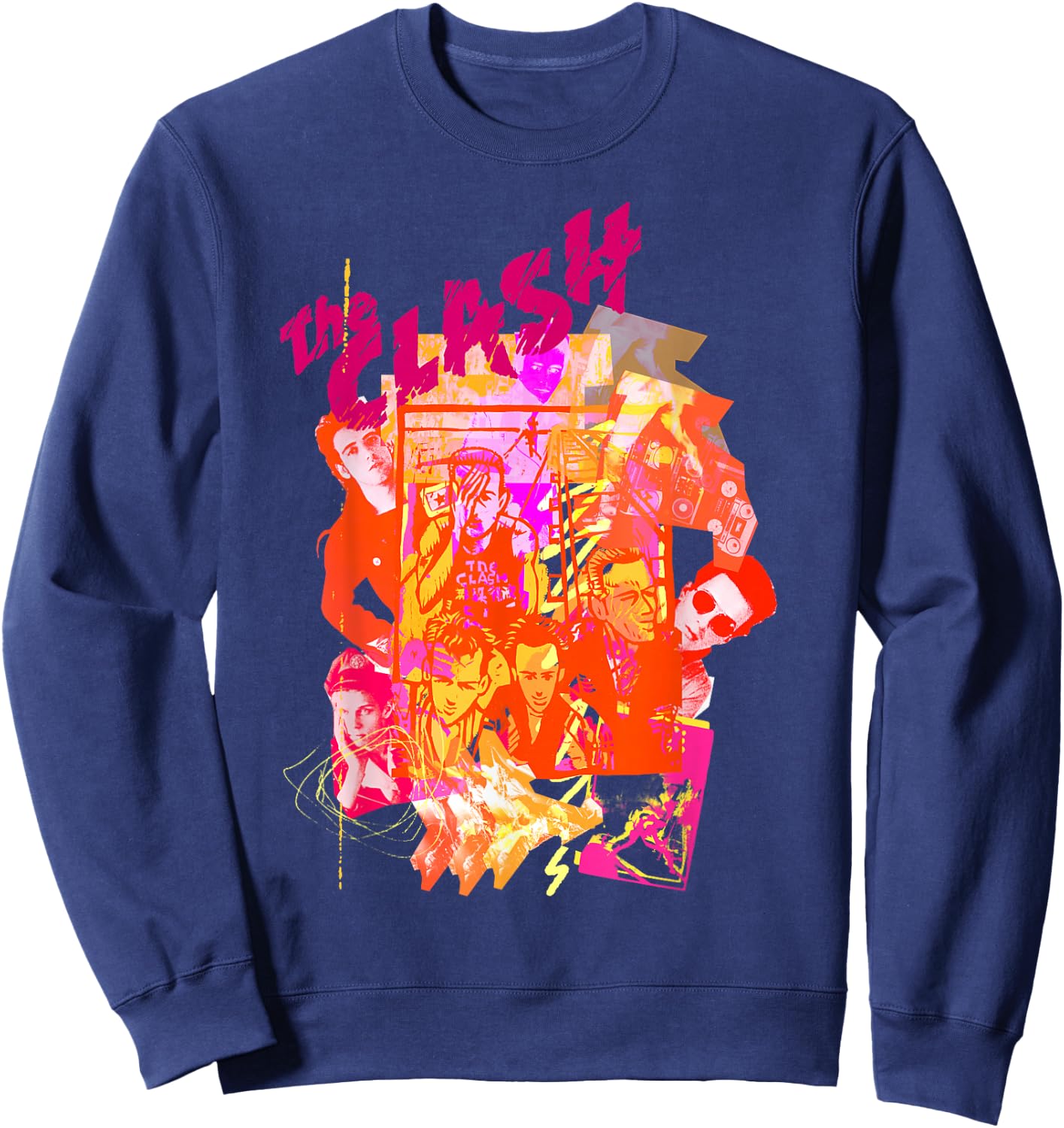 The Clash - Collage Neon Sweatshirt - Sweatshirt | Navy