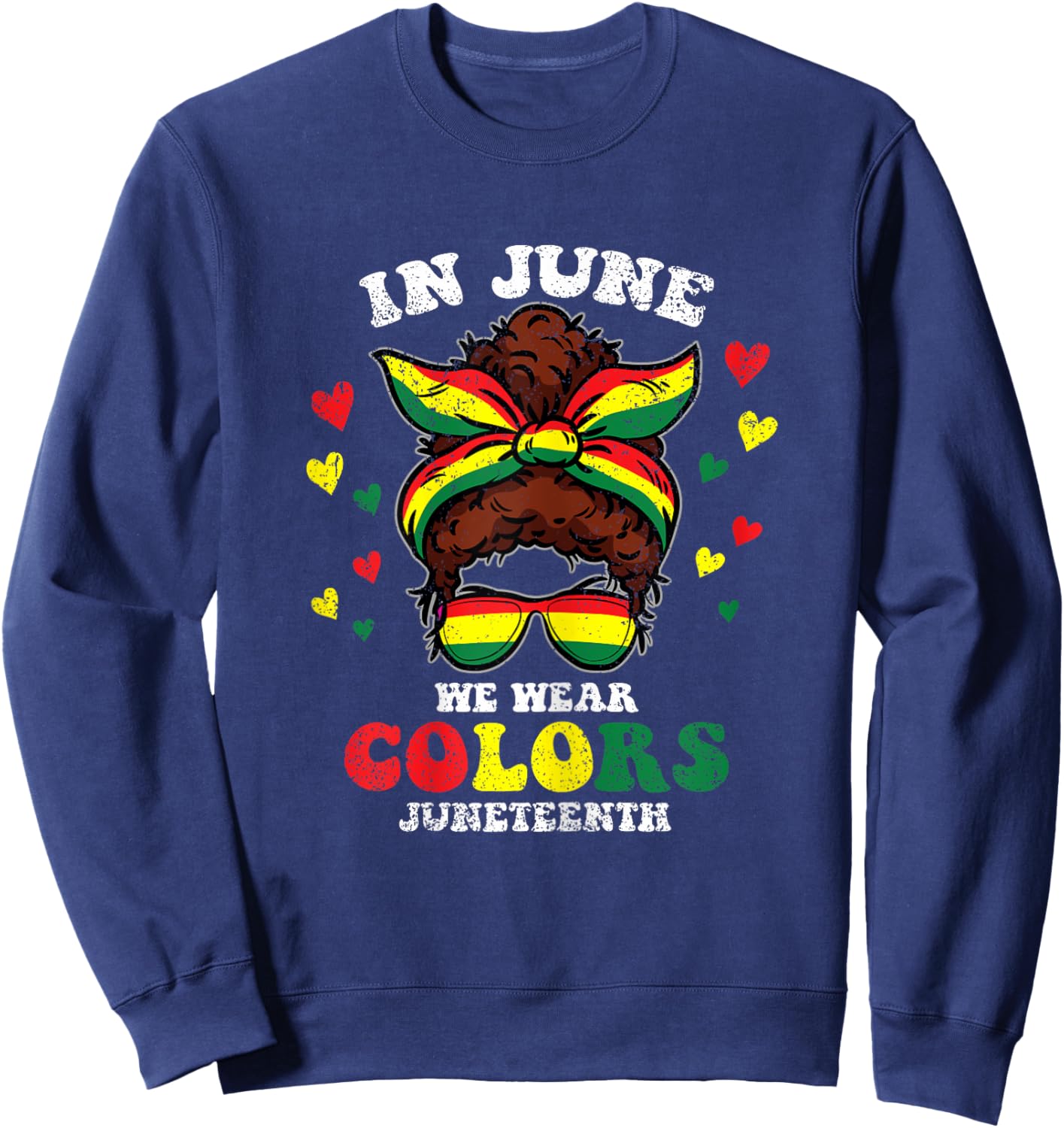 Afro Messy Bun Juneteenth Cute Black History African Girls Sweatshirt - Sweatshirt | Navy