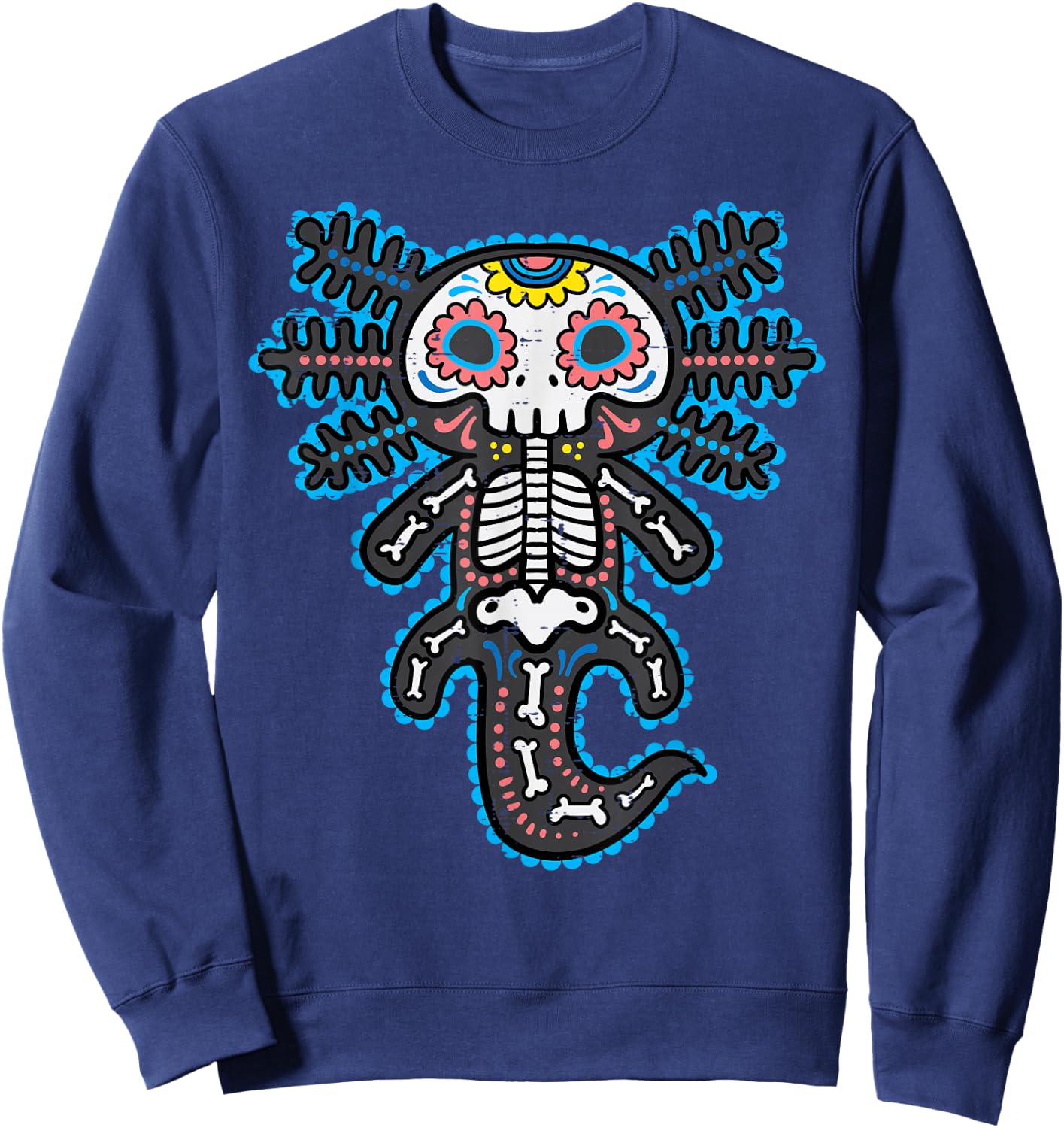 Sugar Skull Axolotl Skeleton Halloween Dia De Los Muertos Sweatshirt - Sweatshirt | Navy