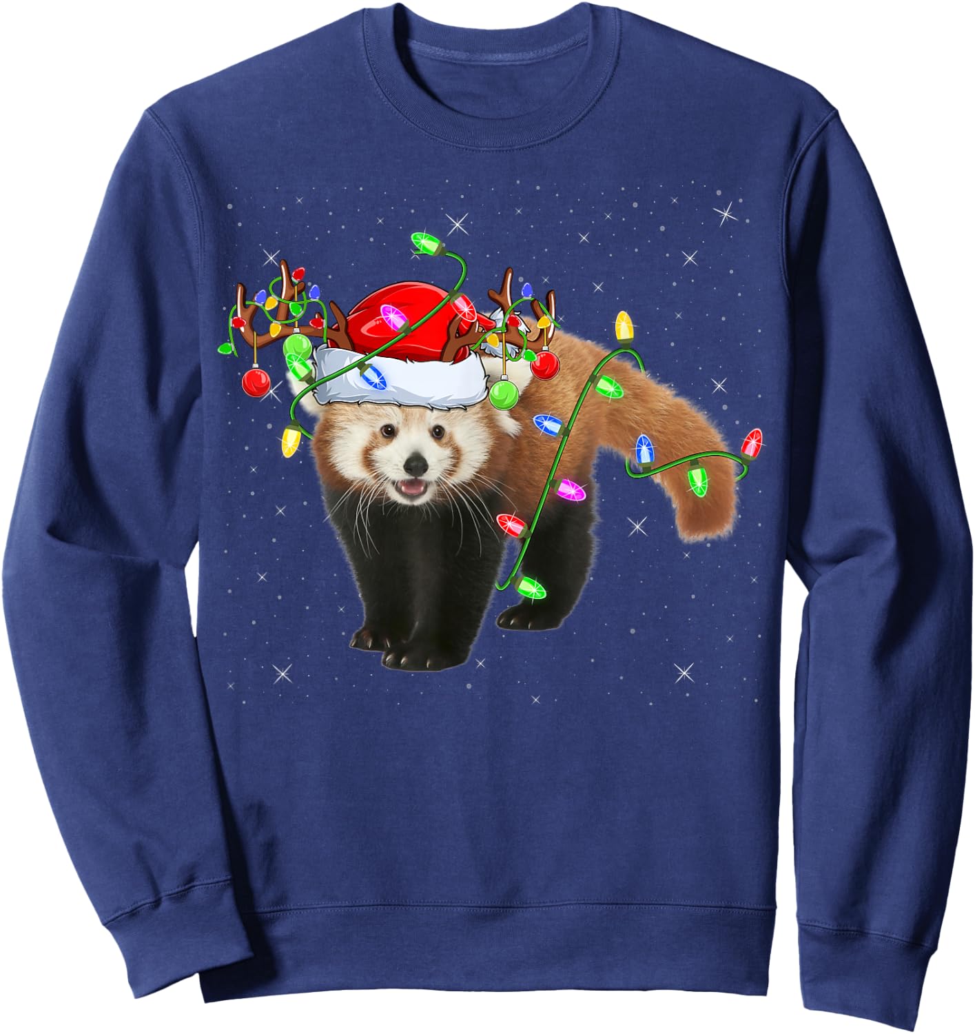 Red Panda Lover Xmas Lighting Santa Red Panda Christmas Sweatshirt - Sweatshirt | Navy