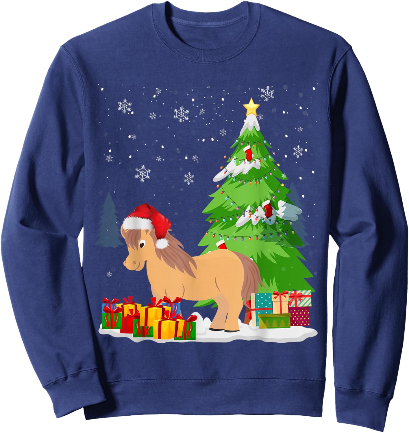 Funny Christmas Miniature Horse Santa Hat Matching Family Sweatshirt - Sweatshirt | Navy