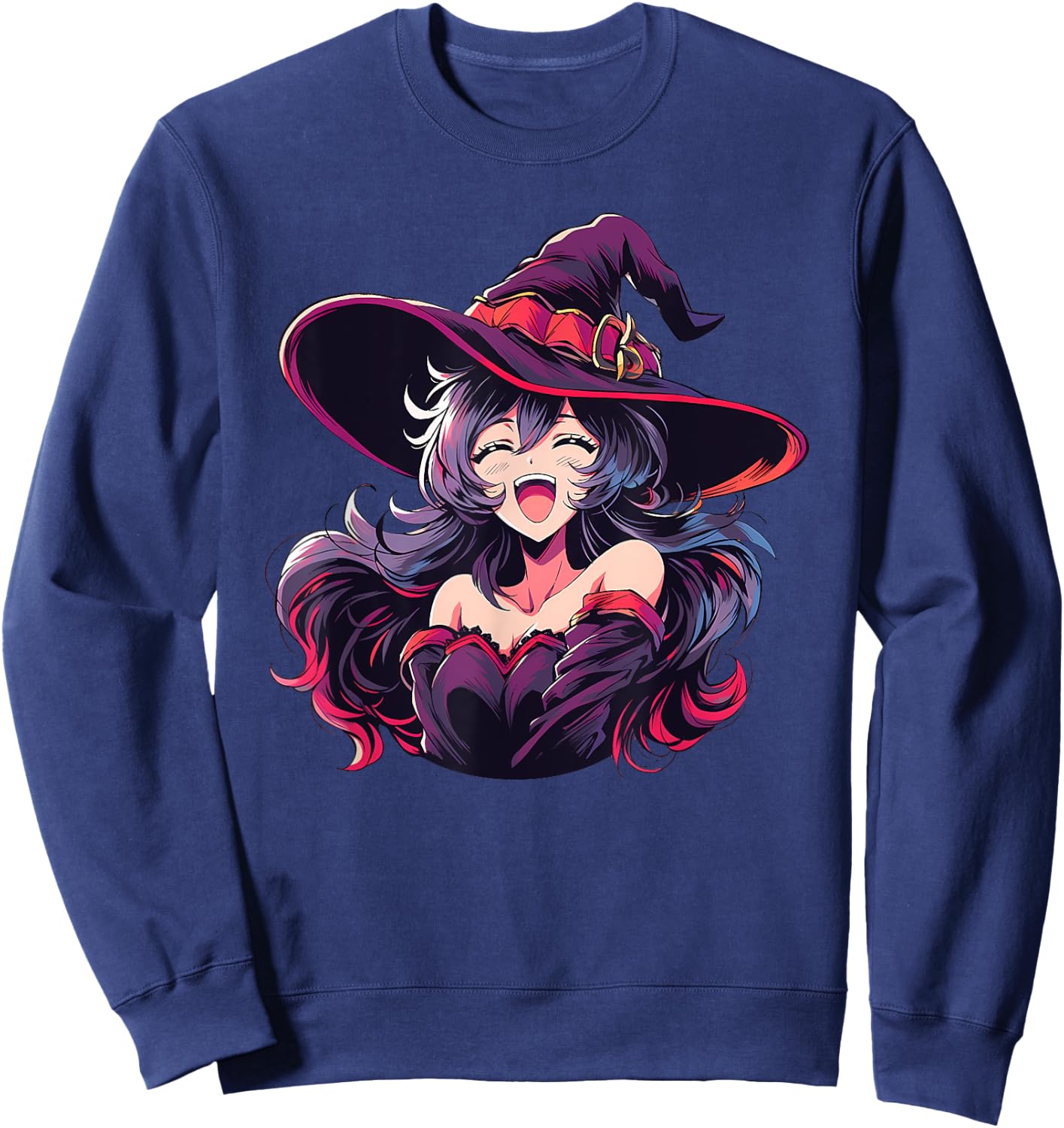 Cute Anime Halloween Witch Japanese Otaku Sweatshirt - Sweatshirt | Navy