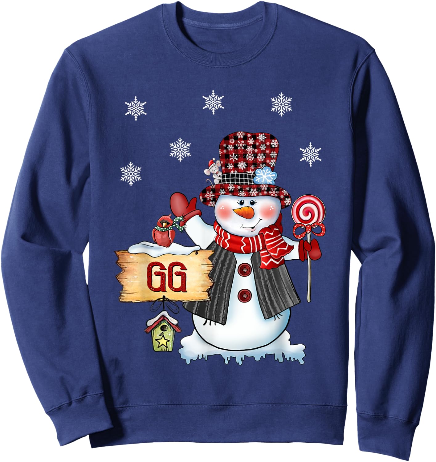 Gg Snowman Christmas Candy Cane Red Plaid Santa Sweatshirt - Sweatshirt | Navy