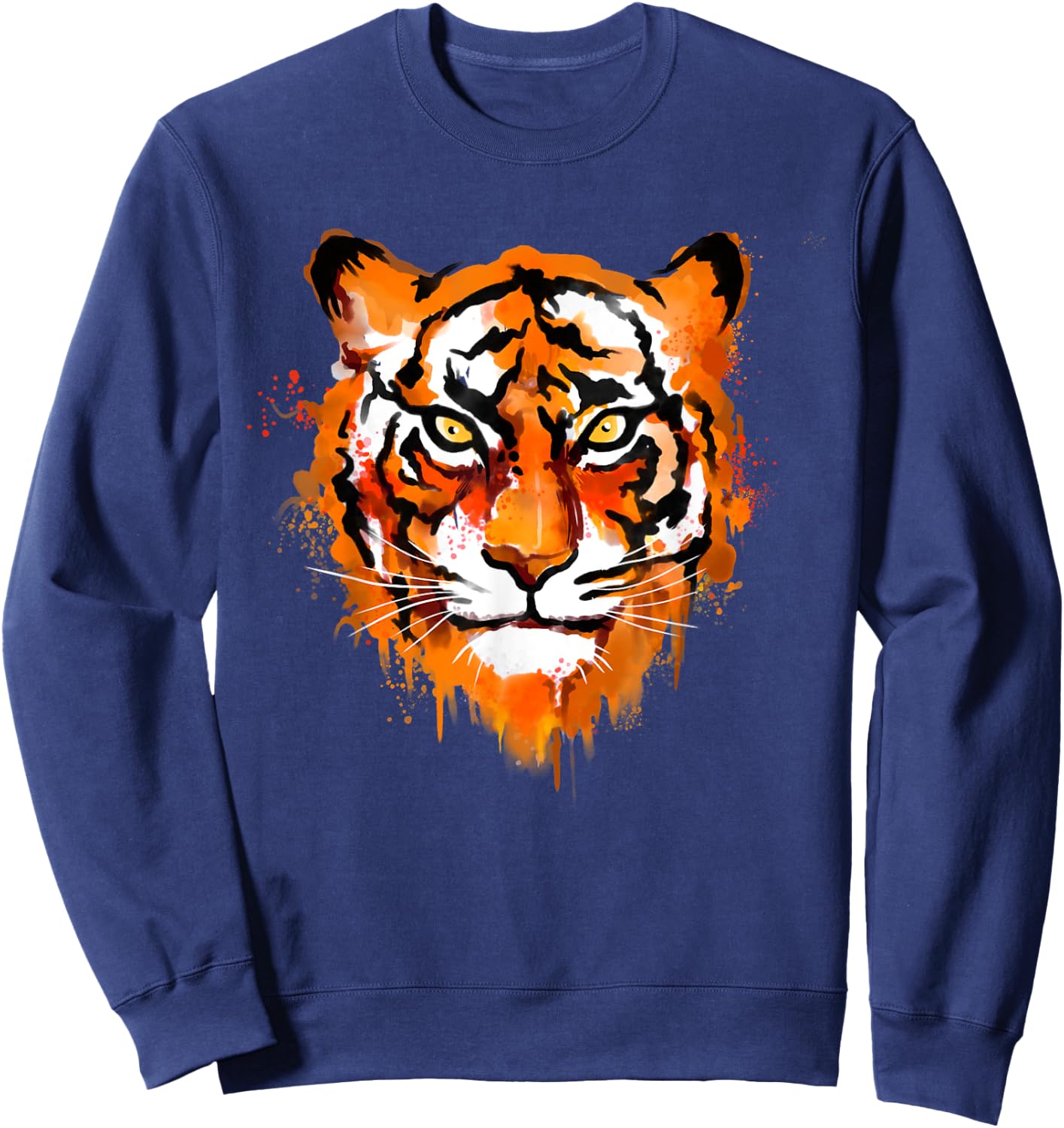 Tiger Head Watercolor Art Funny Predator Safari Animal Lover Sweatshirt - Sweatshirt | Navy