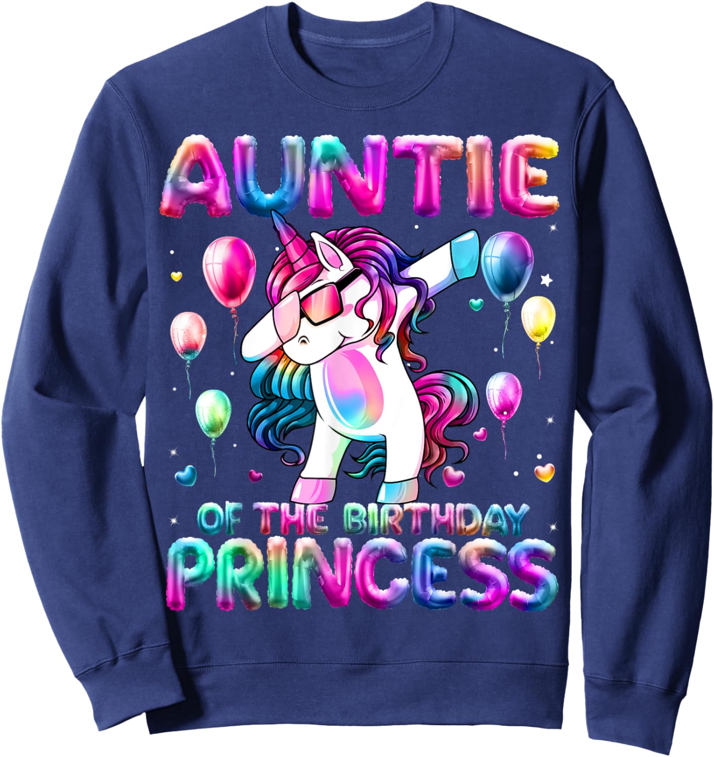 Auntie of the Birthday Princess Girl Flossing Unicorn Aunt Sweatshirt - Sweatshirt | Navy