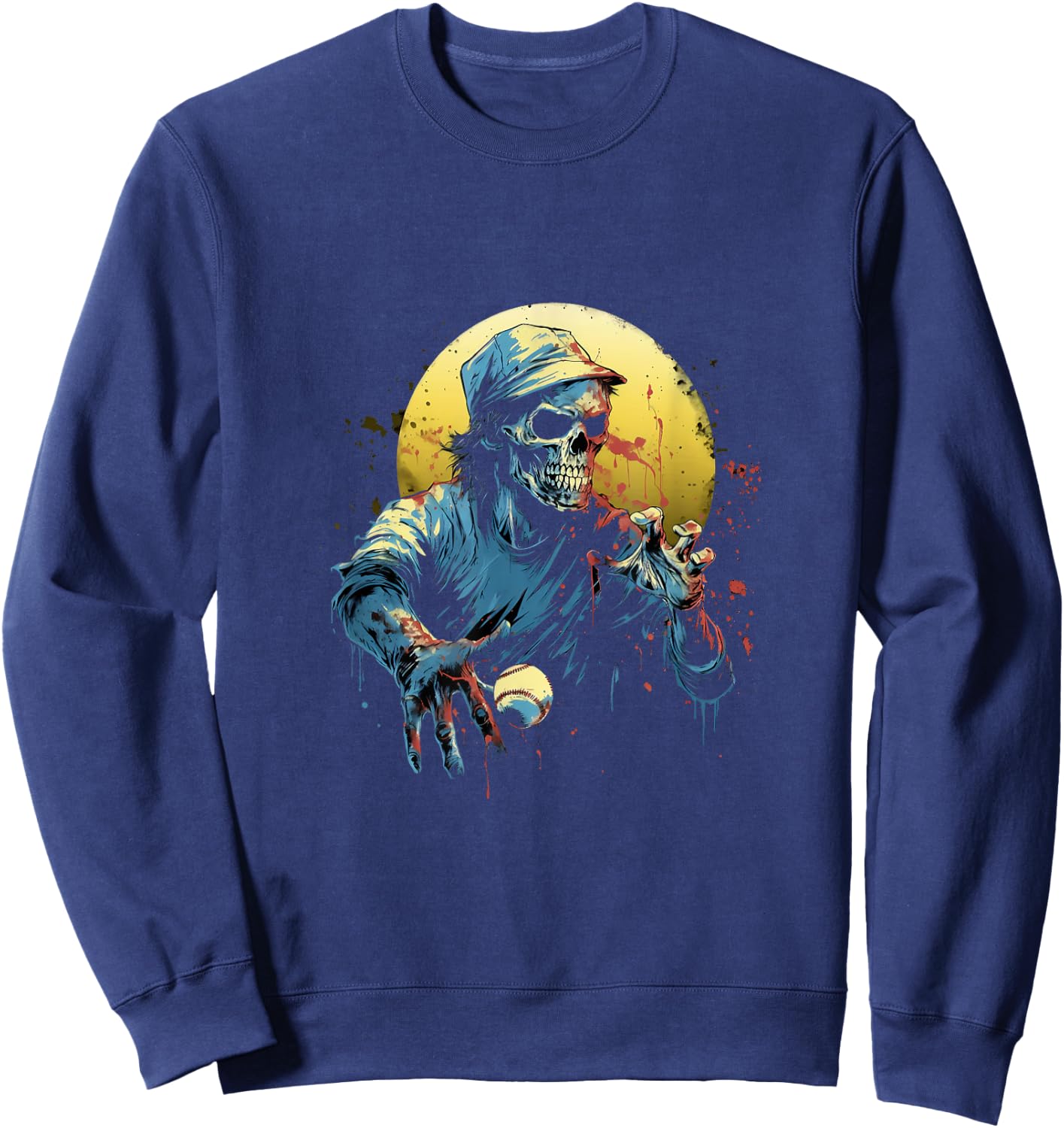 Zombie Playing Baseball Halloween Baseball Player Sweatshirt - Sweatshirt | Navy