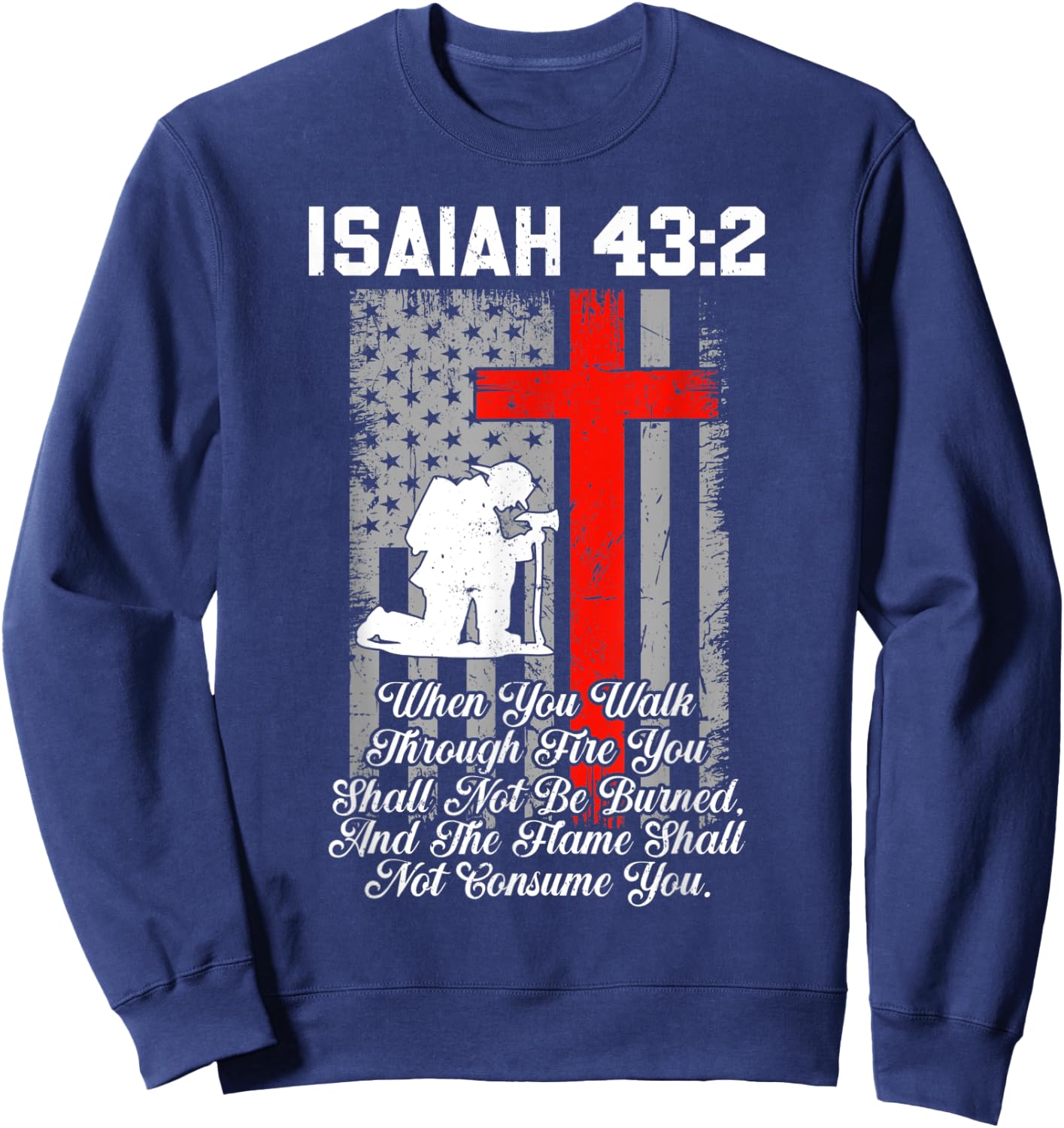 Patriotic American US Flag Firefighter Cross Christian Sweatshirt - Sweatshirt | Navy