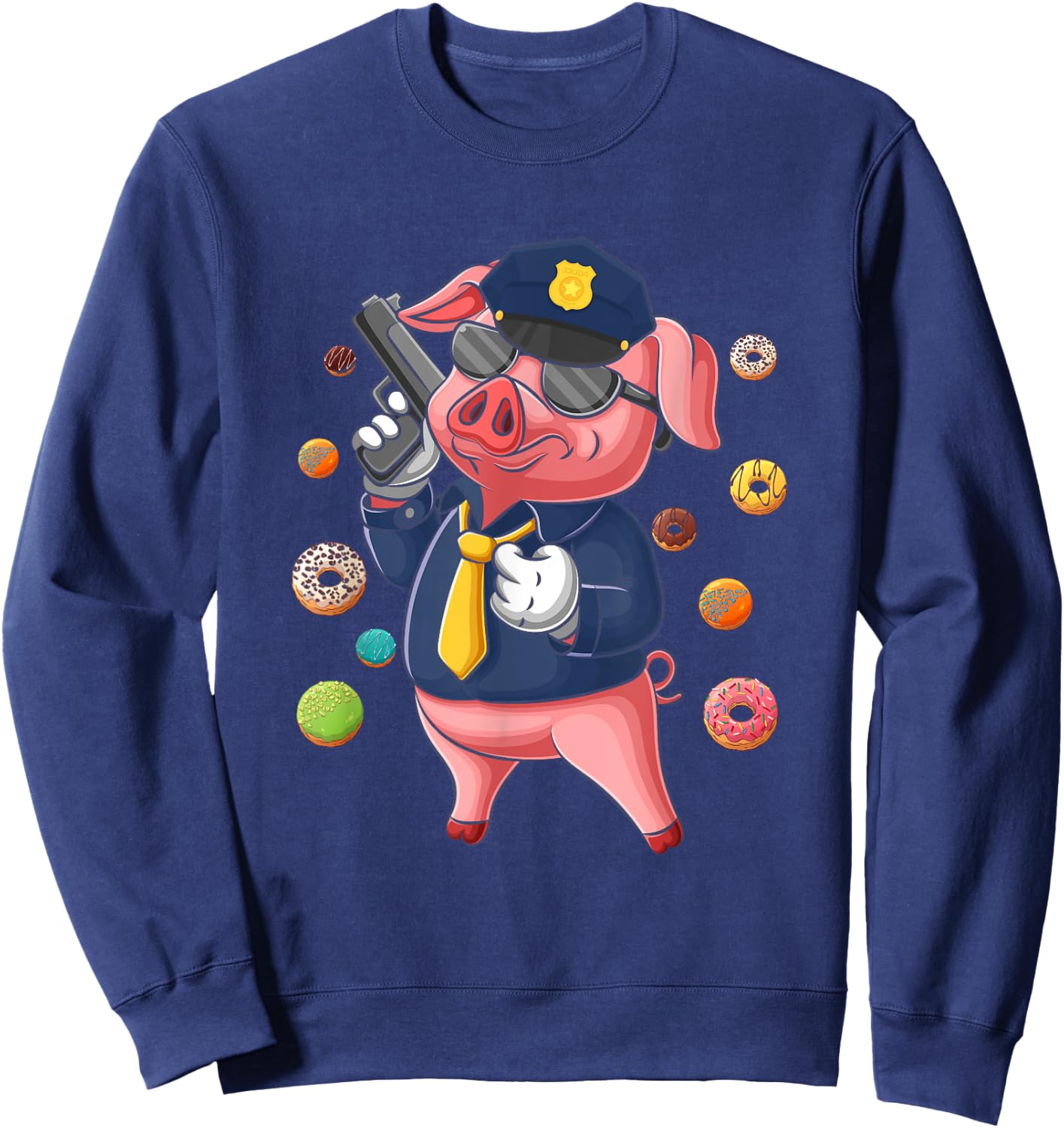 Pig Cop Fun Police Officer Doughnut Distrust Law Enforcement Sweatshirt - Sweatshirt | Navy