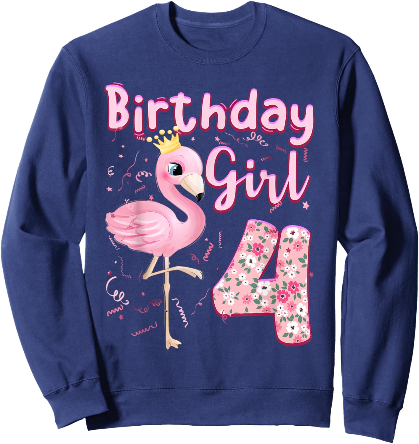 4th Birthday Girls Flamingo 4 Years Old Tropical Flamingo Sweatshirt - Sweatshirt | Navy