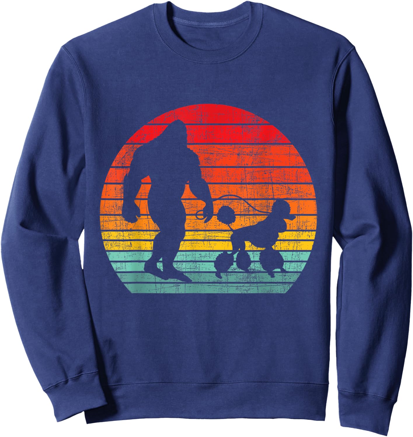 Retro Sunset Bigfoot And Poodle - Puppy Owner Dog Lover Sweatshirt - Sweatshirt | Navy
