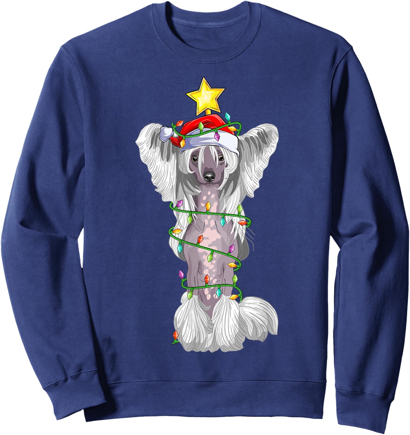 Lighting Xmas Tree Matching Santa Chinese Crested Christmas Sweatshirt - Sweatshirt | Navy