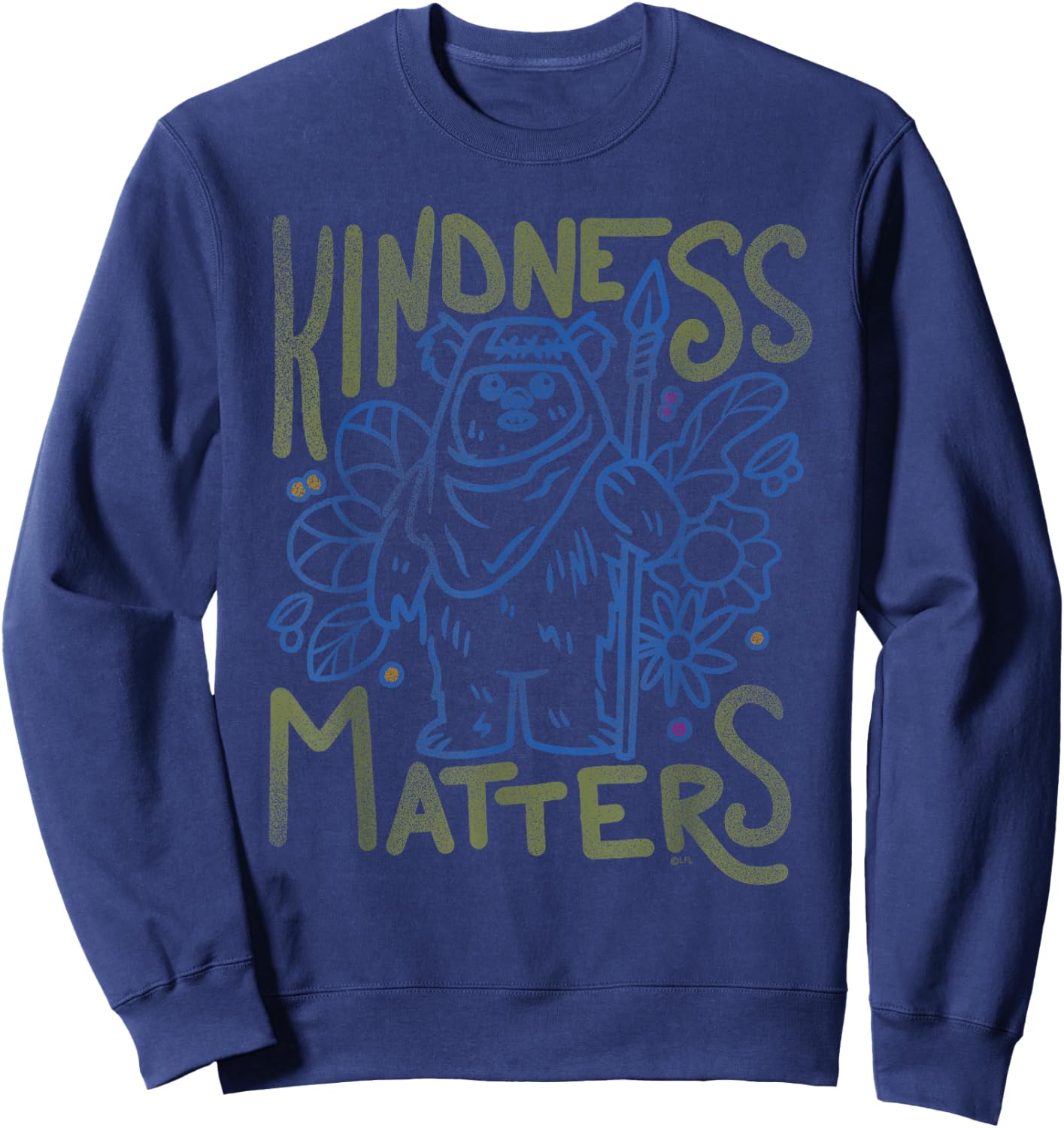 Star Wars Ewok Wicket Kindness Matters Earth Day Distressed Sweatshirt - Sweatshirt | Navy