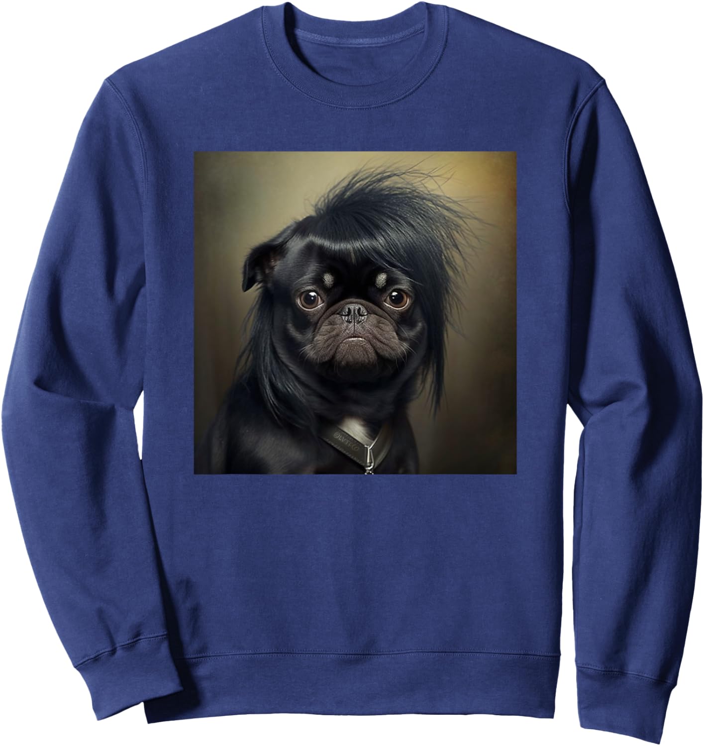 Pug with Emo Hairstyle Cute Face Funny Sweatshirt - Sweatshirt | Navy
