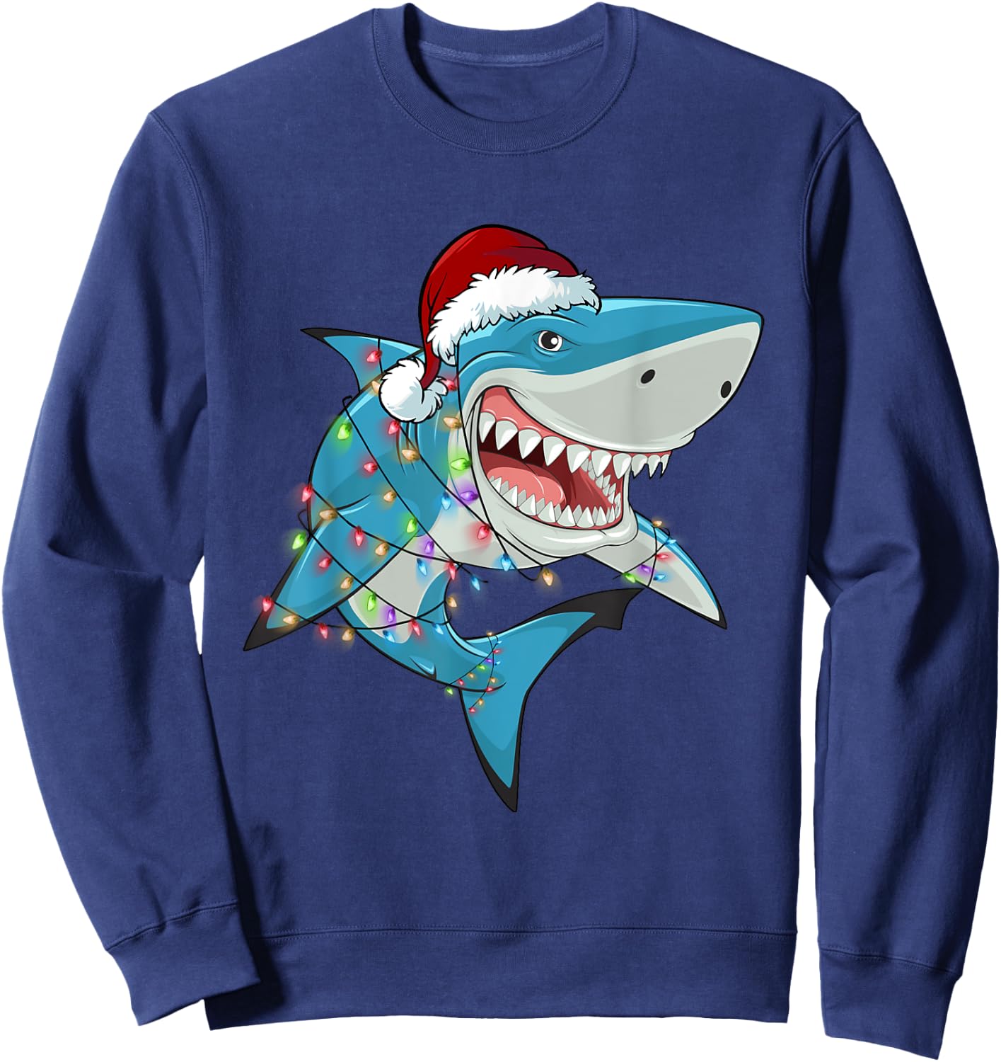 Shark Christmas Tree Lights Santa Hat Xmas Gifts Boys Kids Sweatshirt - Sweatshirt | Navy
