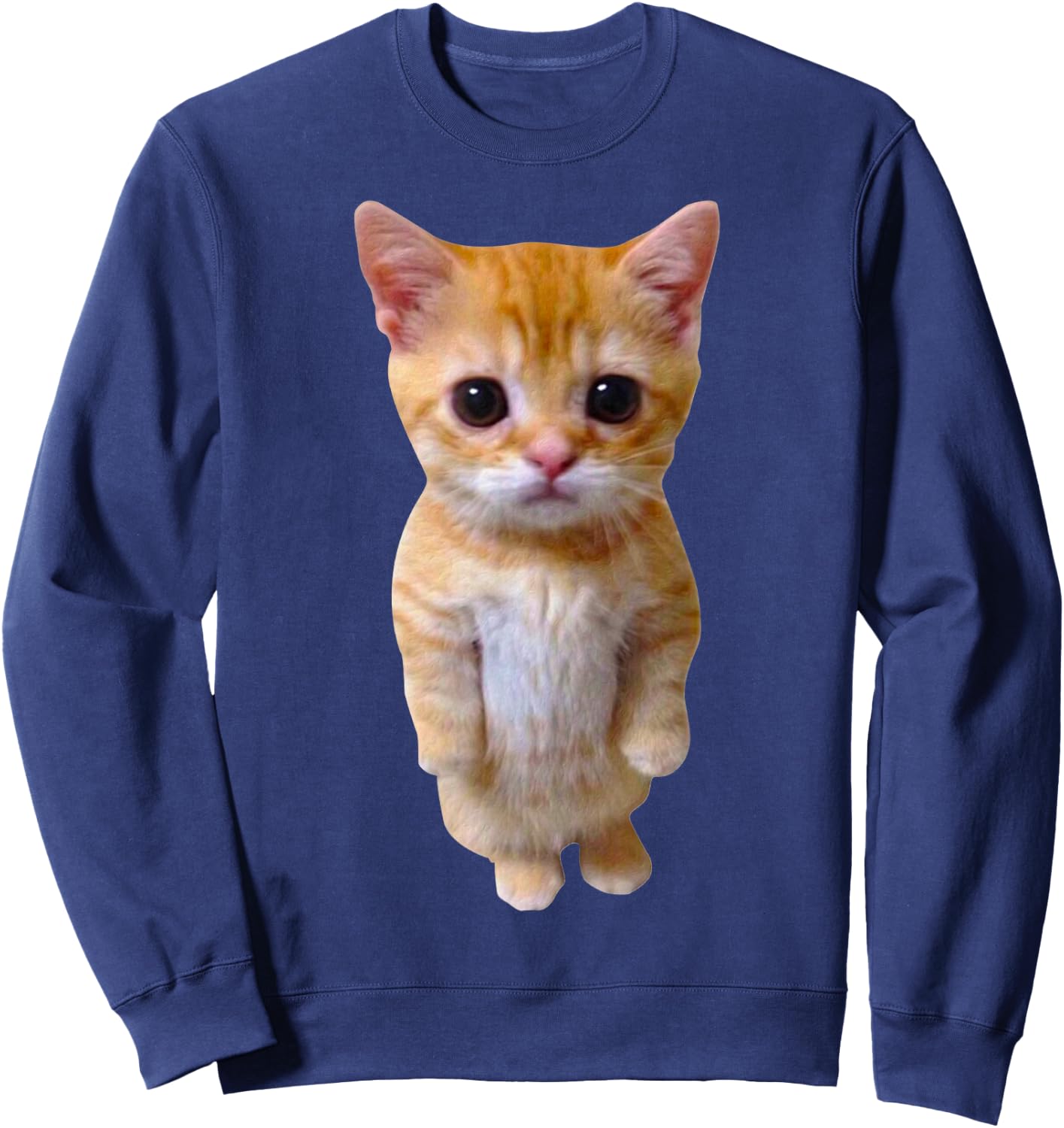 El Gato Meme Sad Crying Cat Munchkin Kitty Meme Trendy Small Sweatshirt - Sweatshirt | Navy