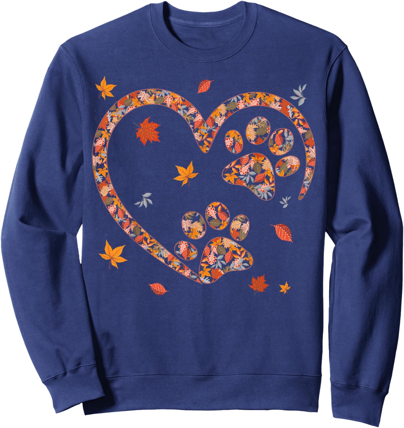 Funny Fall Leaf Cat Dog Print Autumn Vibes Thanksgiving Day Women Girls Kids Sweatshirt - Sweatshirt | Navy