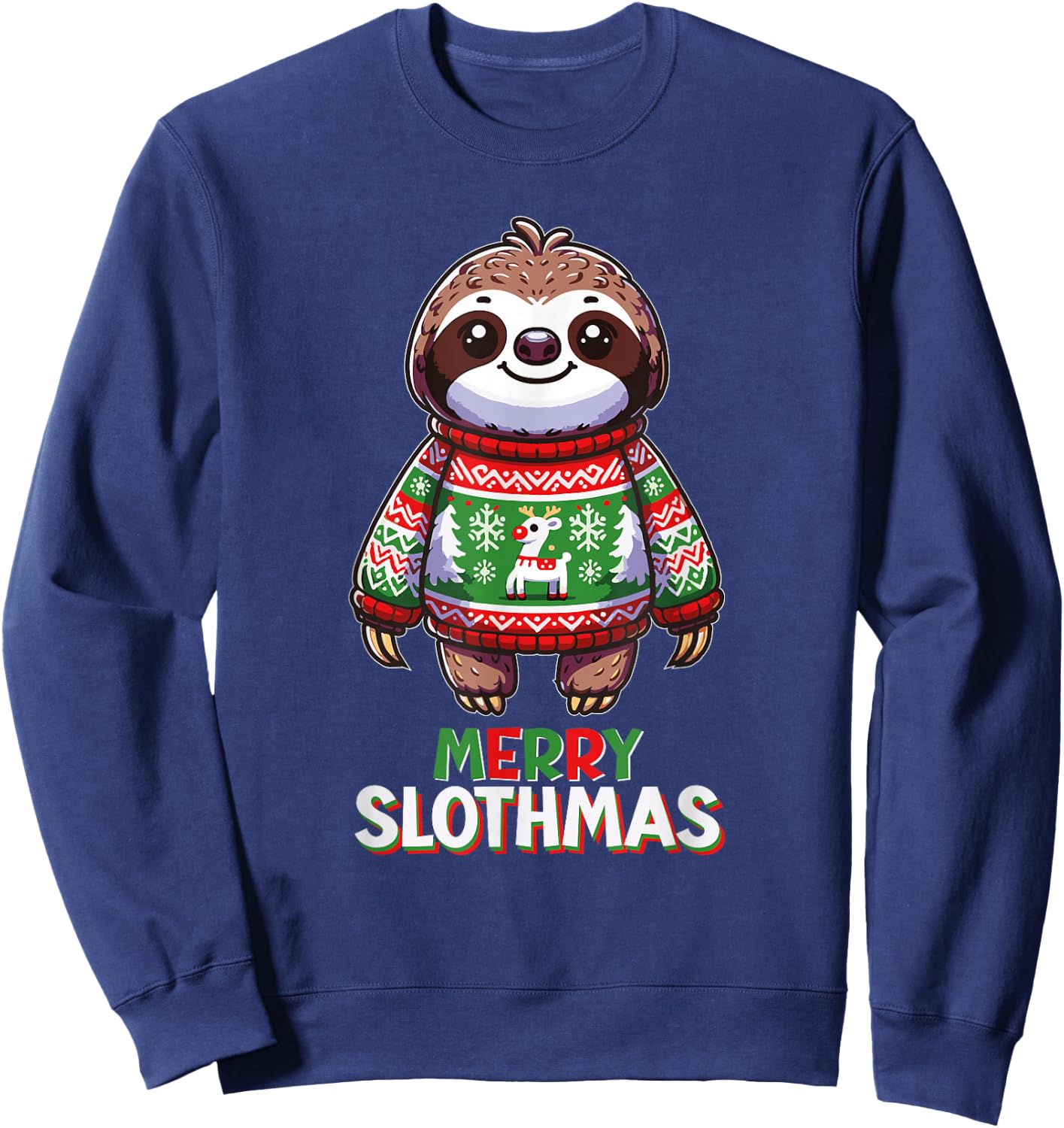 Merry Slothmas Santa Christmas Sloth Sweater Xmas Holiday Sweatshirt - Sweatshirt | Navy