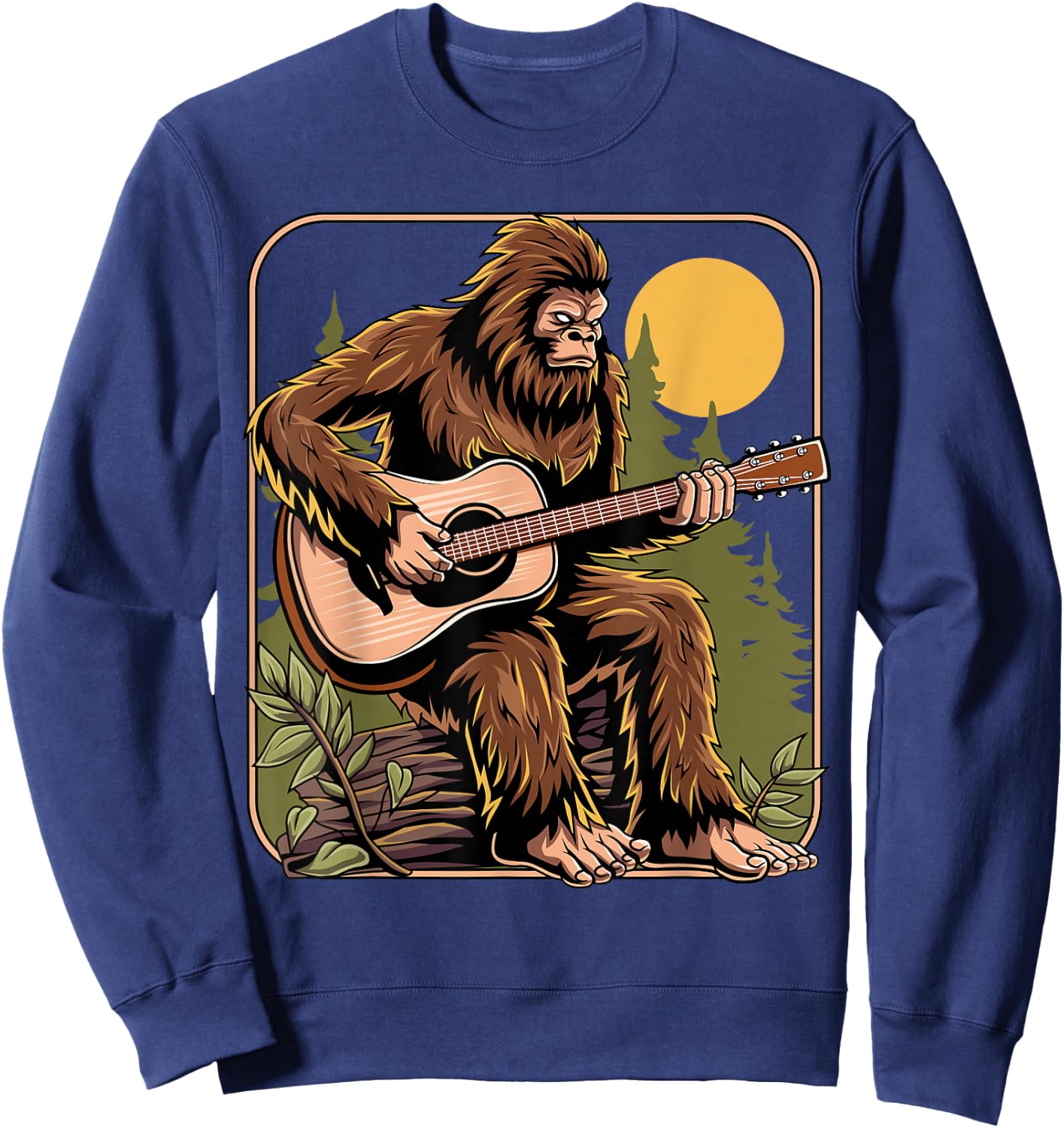 Retro Bigfoot Sasquatch Playing Acoustic Guitar Guitarist Sweatshirt - Sweatshirt | Navy