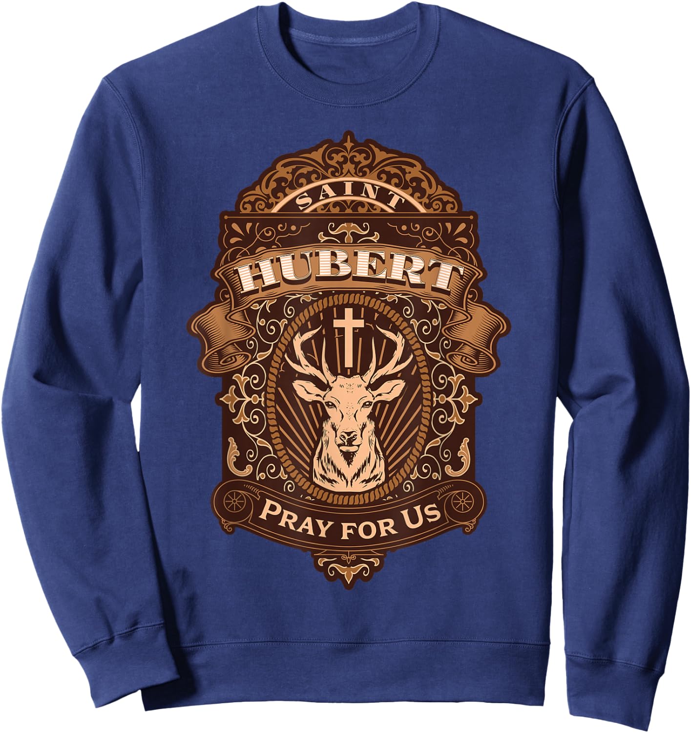 Hubert Hubertus Patron Saint of Hunters Stag Catholic Saint Sweatshirt - Sweatshirt | Navy