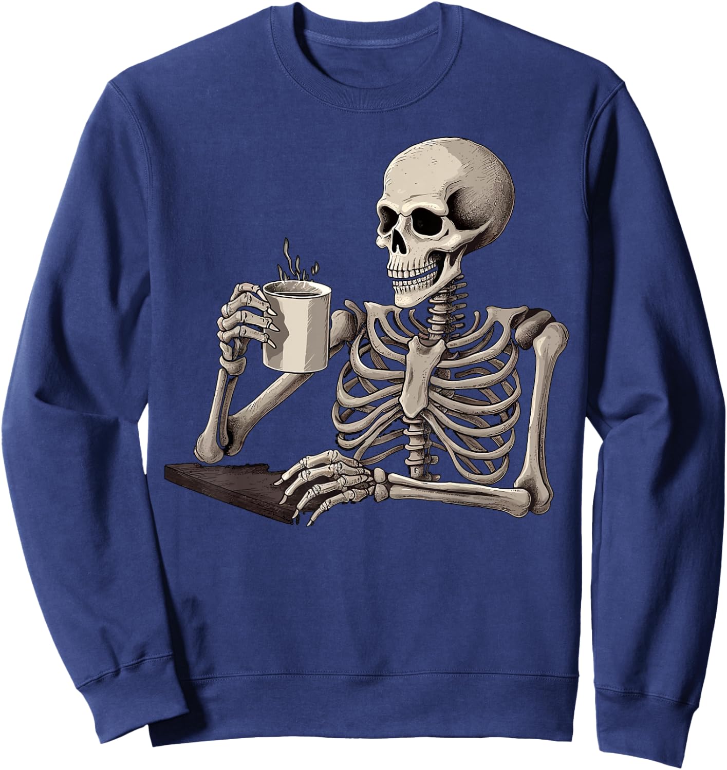 Skeleton Drinking Tea Coffee Halloween Skeleton Skull Sweatshirt - Sweatshirt | Navy