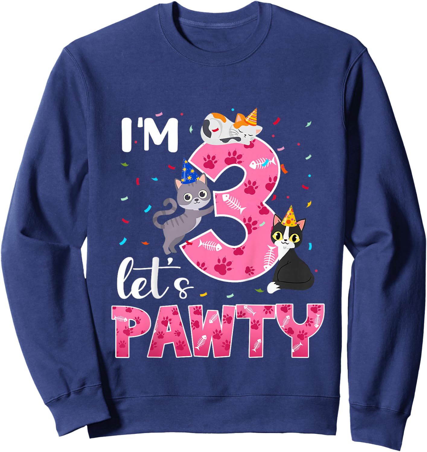 3rd Birthday Girl Cute Cat Outfit 3 Years Old Bday Party Sweatshirt - Sweatshirt | Navy