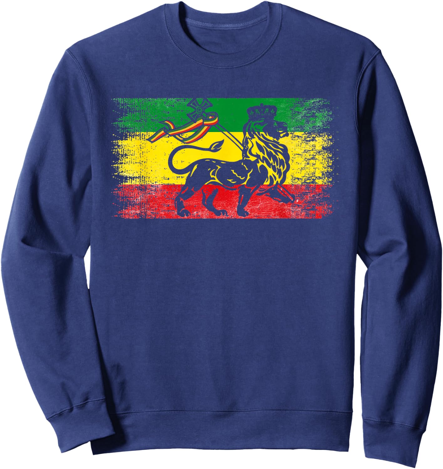 Lion of Judah Rasta Ethiopian Reggae Old Ethiopia Flag Fan Sweatshirt - Sweatshirt | Navy