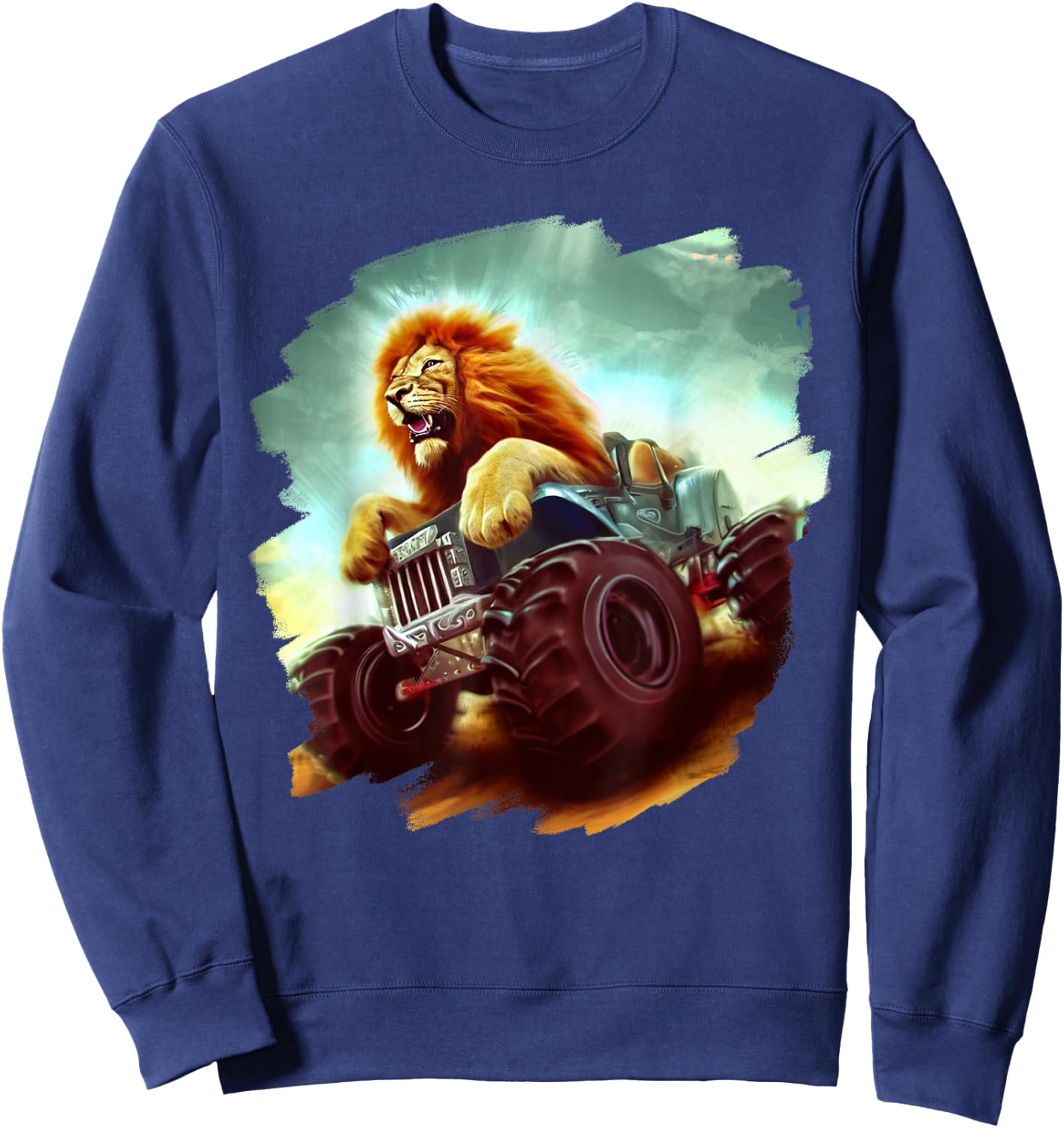 Lion Riding Monster Truck Cool Lion Monster Truck Sweatshirt - Sweatshirt | Navy