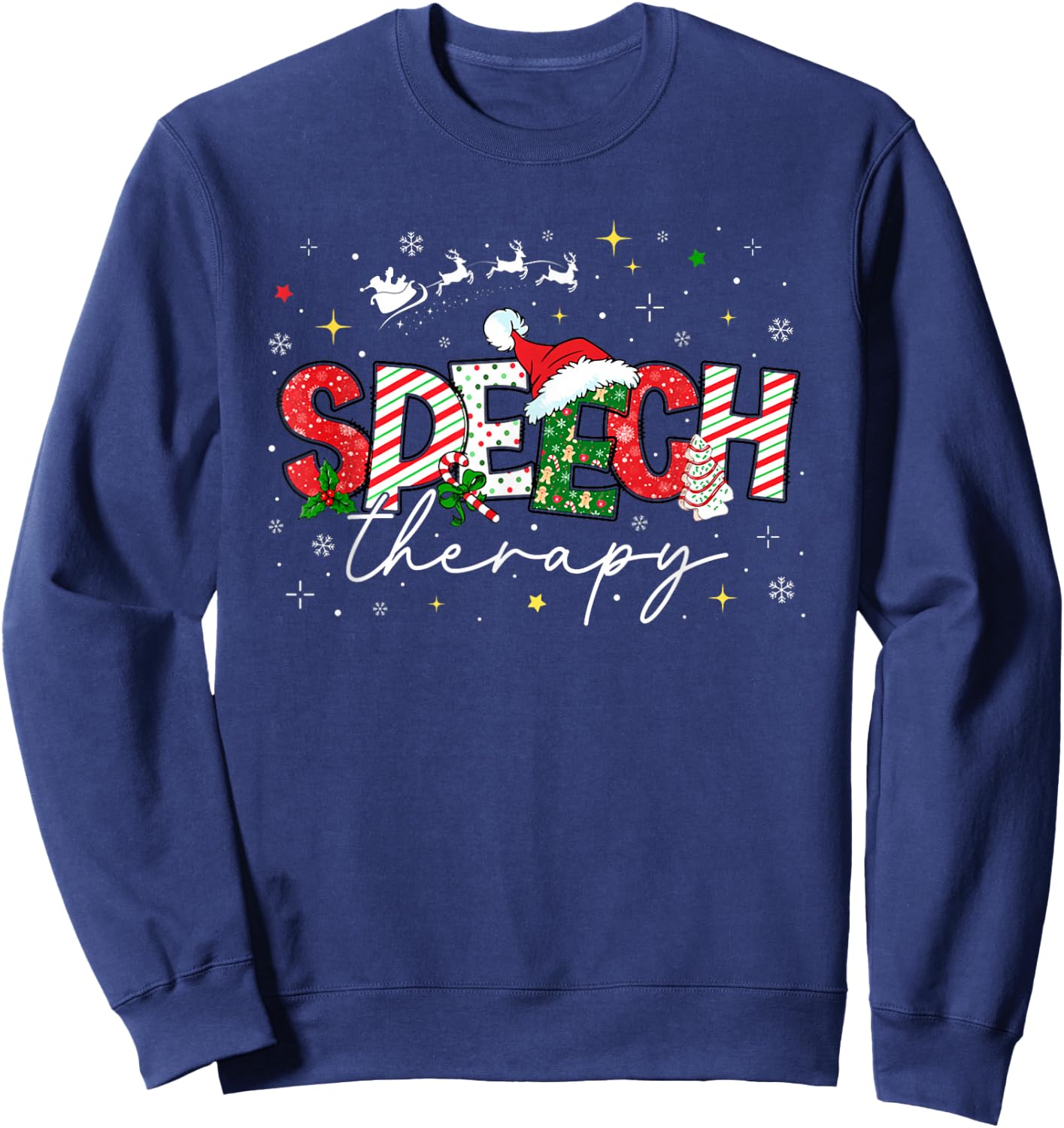 Speech Therapy Christmas Vintage Speech Language Pathologist Sweatshirt - Sweatshirt | Navy