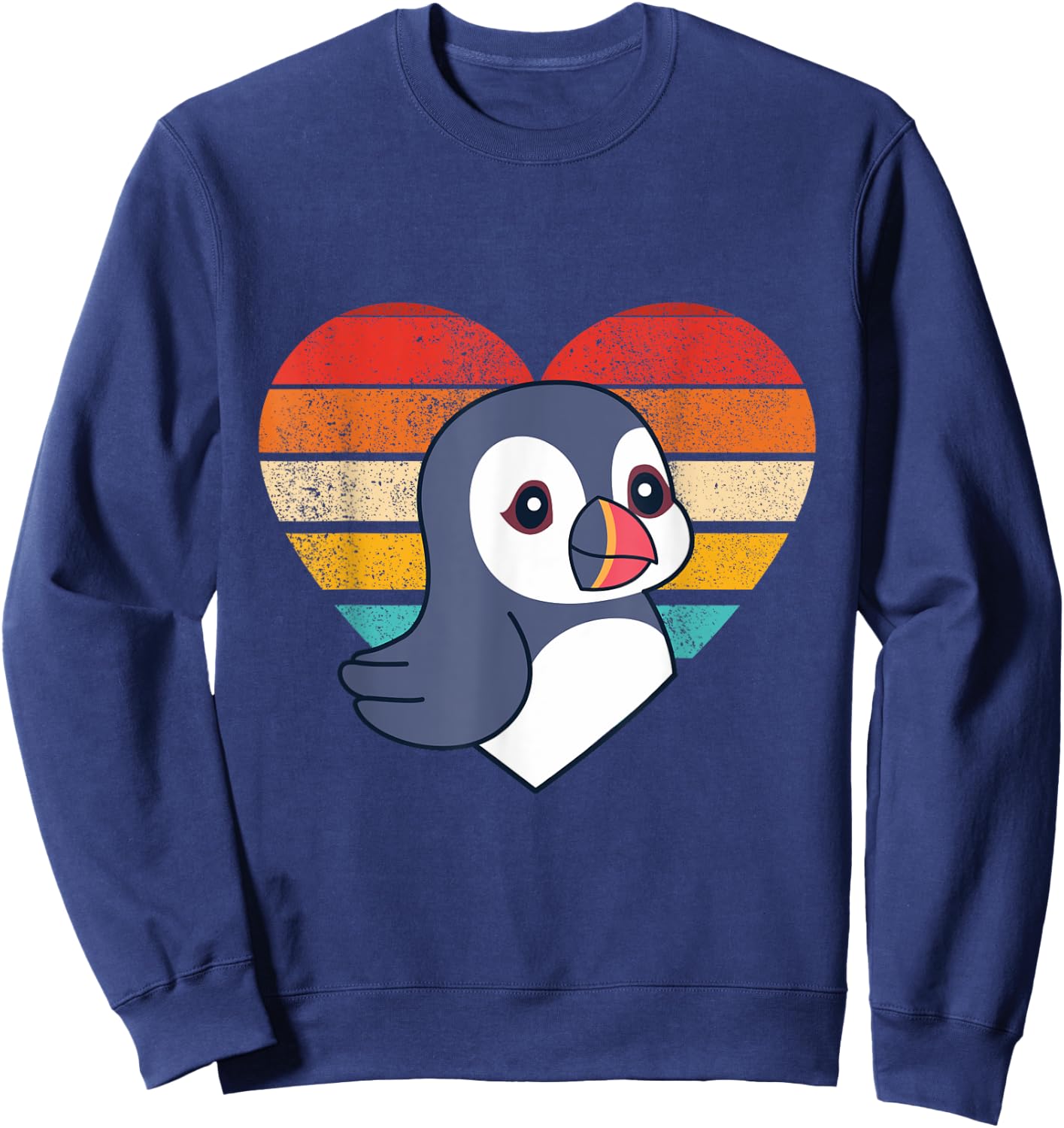 Cute Puffin Design Retro Heart Shape Vintage Sweatshirt - Sweatshirt | Navy
