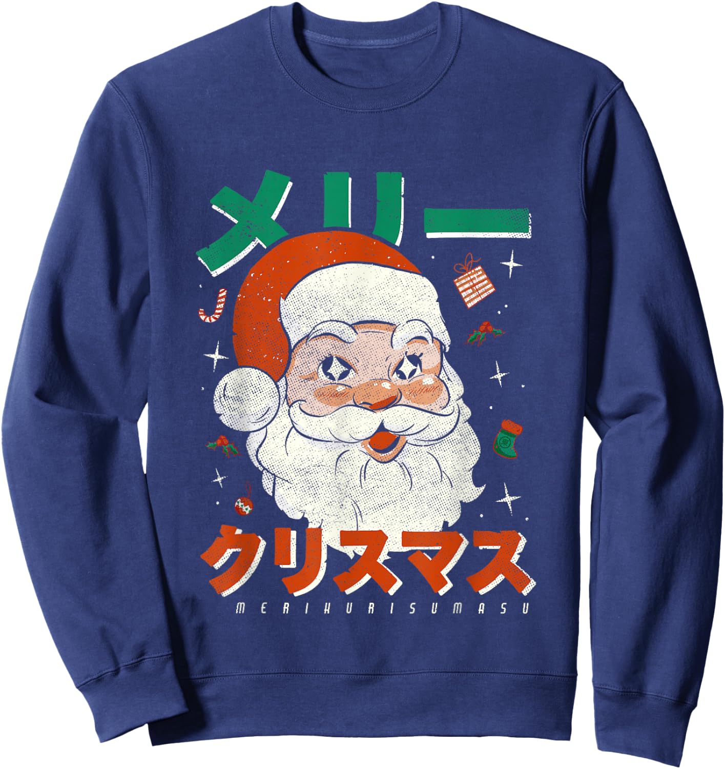 Japan Vintage Santa Merikurisumasu Xmas Japanese Christmas Sweatshirt - Sweatshirt | Navy