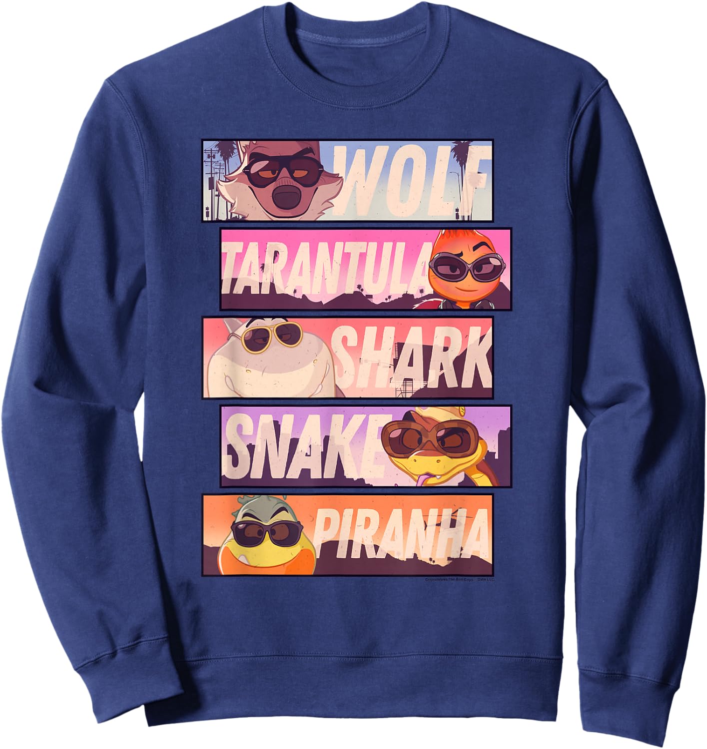The Bad Guys Sunglasses Character Stacked Panels Sweatshirt - Sweatshirt | Navy