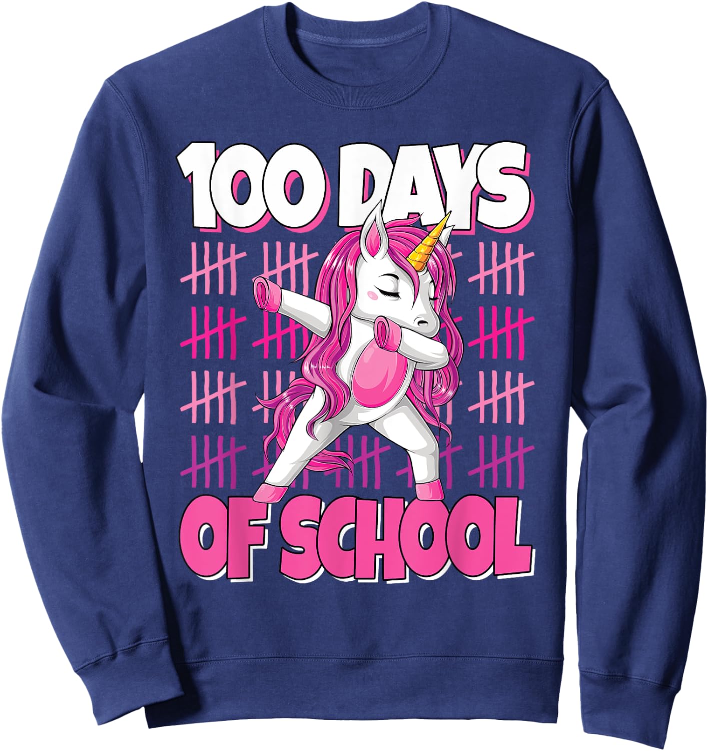 100 Days Of School Dabbing Unicorn 100th Day Of School Girls Sweatshirt - Sweatshirt | Navy