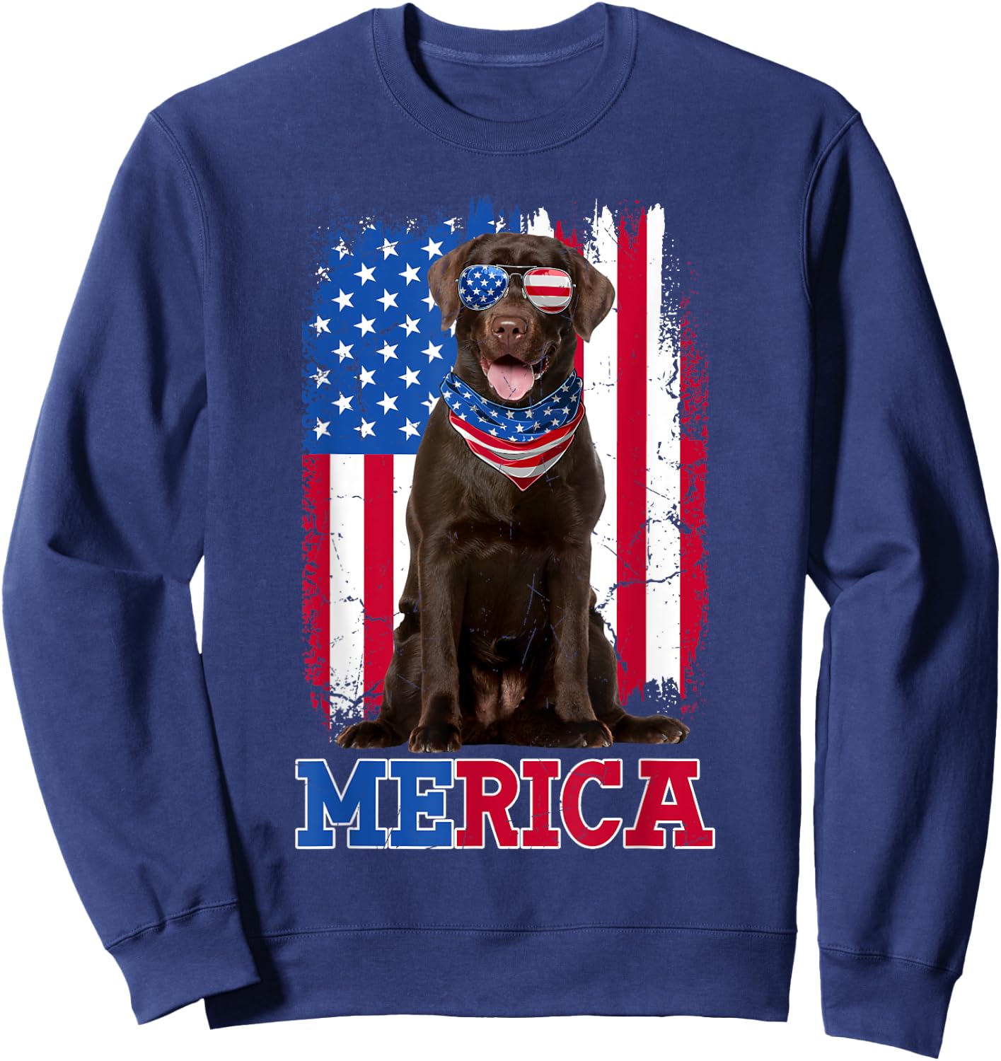 Patriotic Labrador 4th of July USA Patriotic Chocolate Lab Sweatshirt - Sweatshirt | Navy
